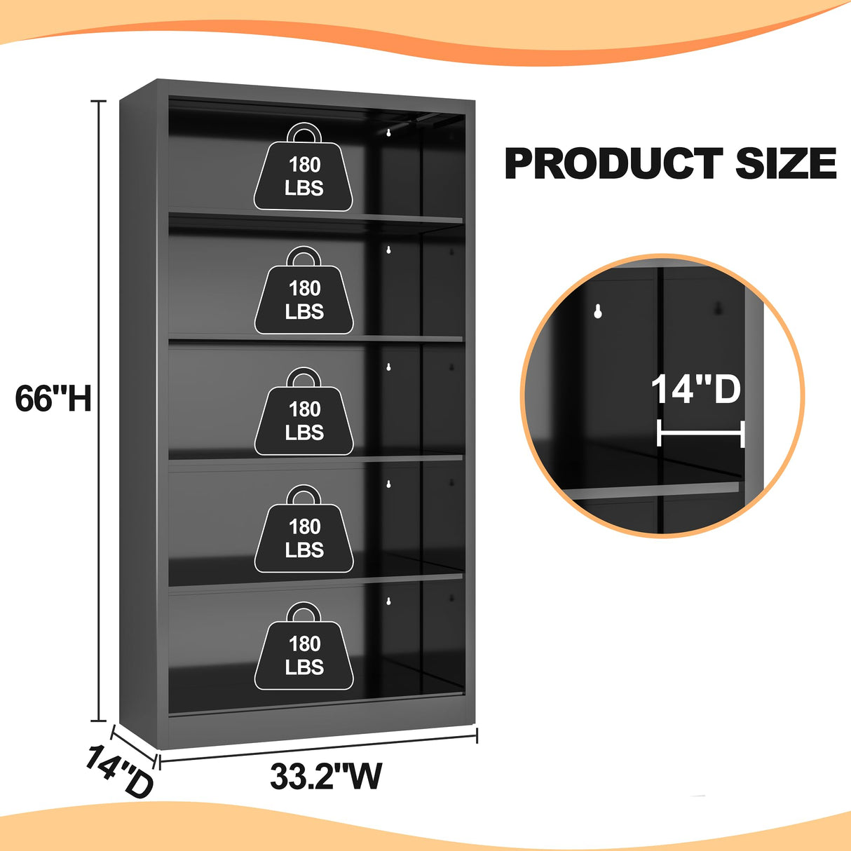 VASAAOSD 66" Tall Metal Bookcase, 5 Shelf Black Bookcase with Adjustable Shelves, Large Bookshelves and Bookcases, Modern Book Shelf Storage Organizer for Living Room, Home Office, Library (Black) VASAAOSD