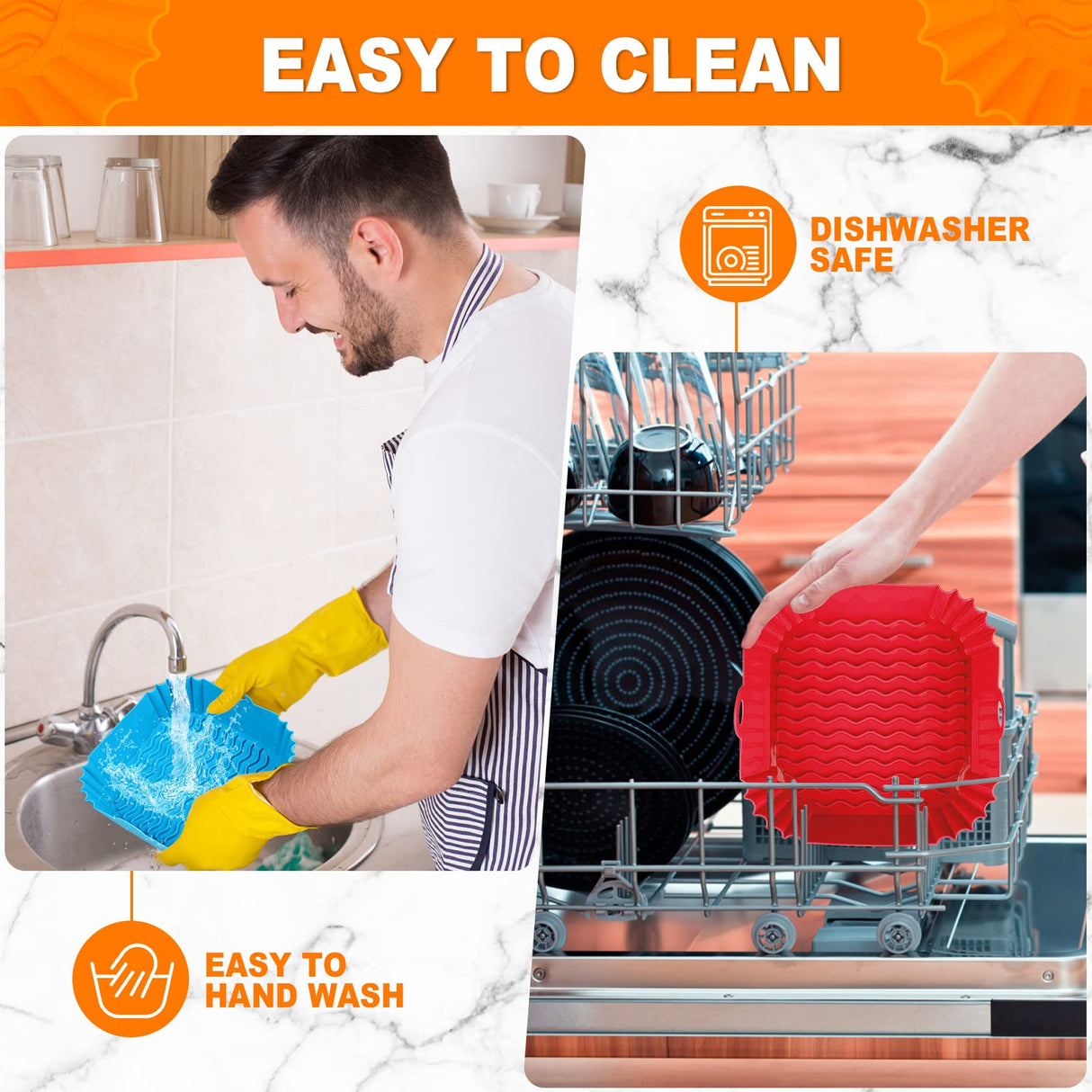 Boribim 2 PCS Square Silicone Air Fryer Liners - 8 Inch Reusable Air Fryer Pot - Air Fryer Accessories - Air Fryer Inserts for 4 to 7 QT Oven Microwave Accessories (Red + Blue) Boribim