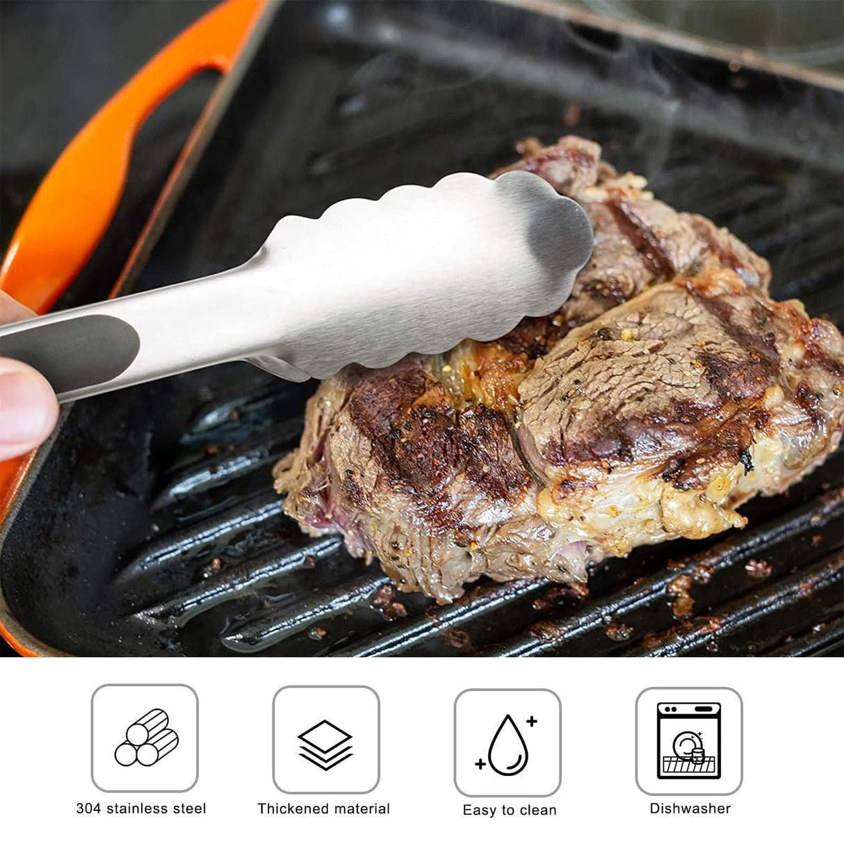 Tongs for Cooking, 9-Inch Stainless Steel Kitchen Tongs, Locking Metal Food Tongs with Silicone Non-Slip Grip, Kitchen Utensils Tongs for Food, Salad and Outdoor BBQ (Set of 4) TENTA KITCHEN