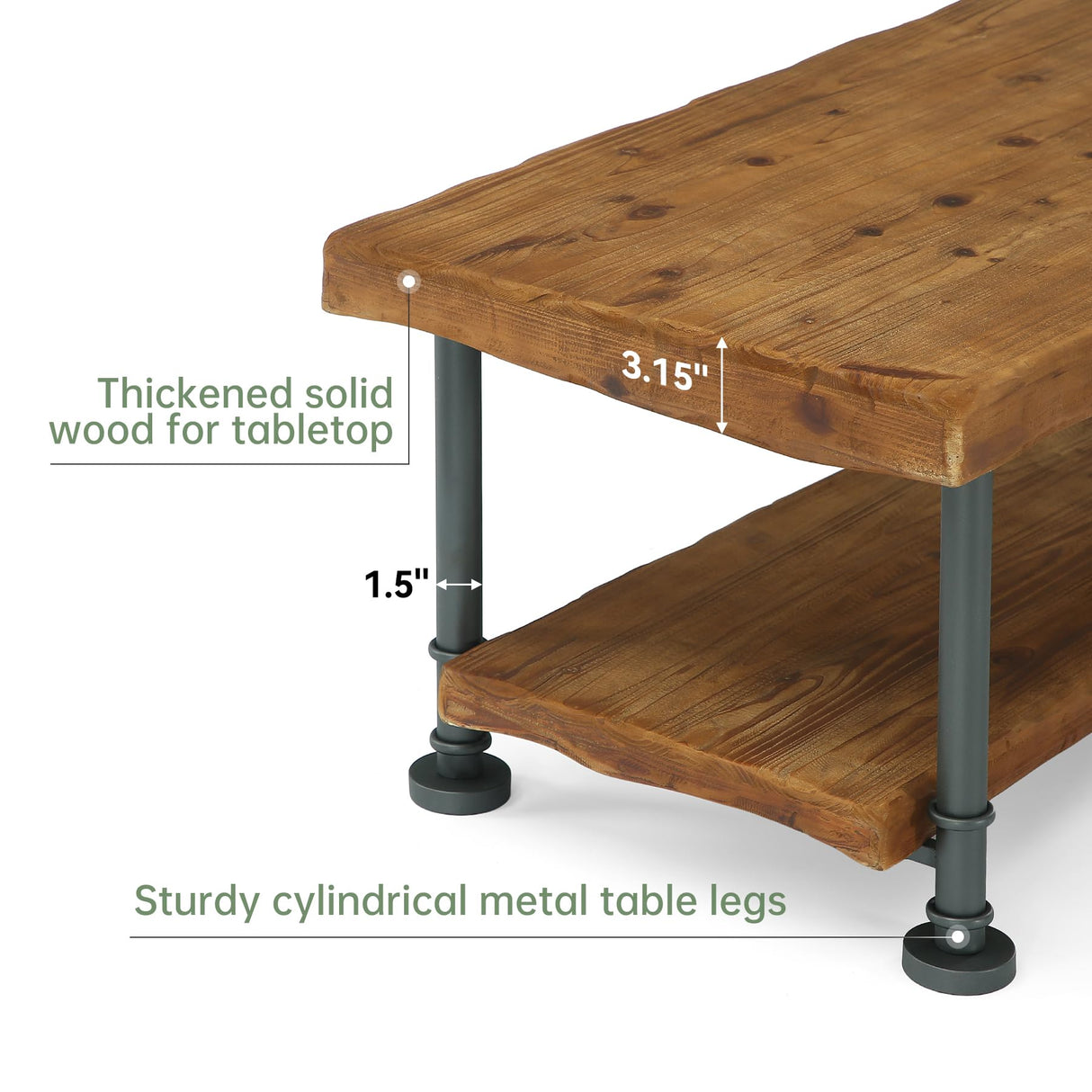 TRIBEWOOD Farmhouse Coffee Table, Wood Coffee Table with Storage, 2-Tier Live Edge Shelf, Metal Legs, 47" Rectangle Center Table for Living Room, Lounge, Brown and Black TRIBEWOOD