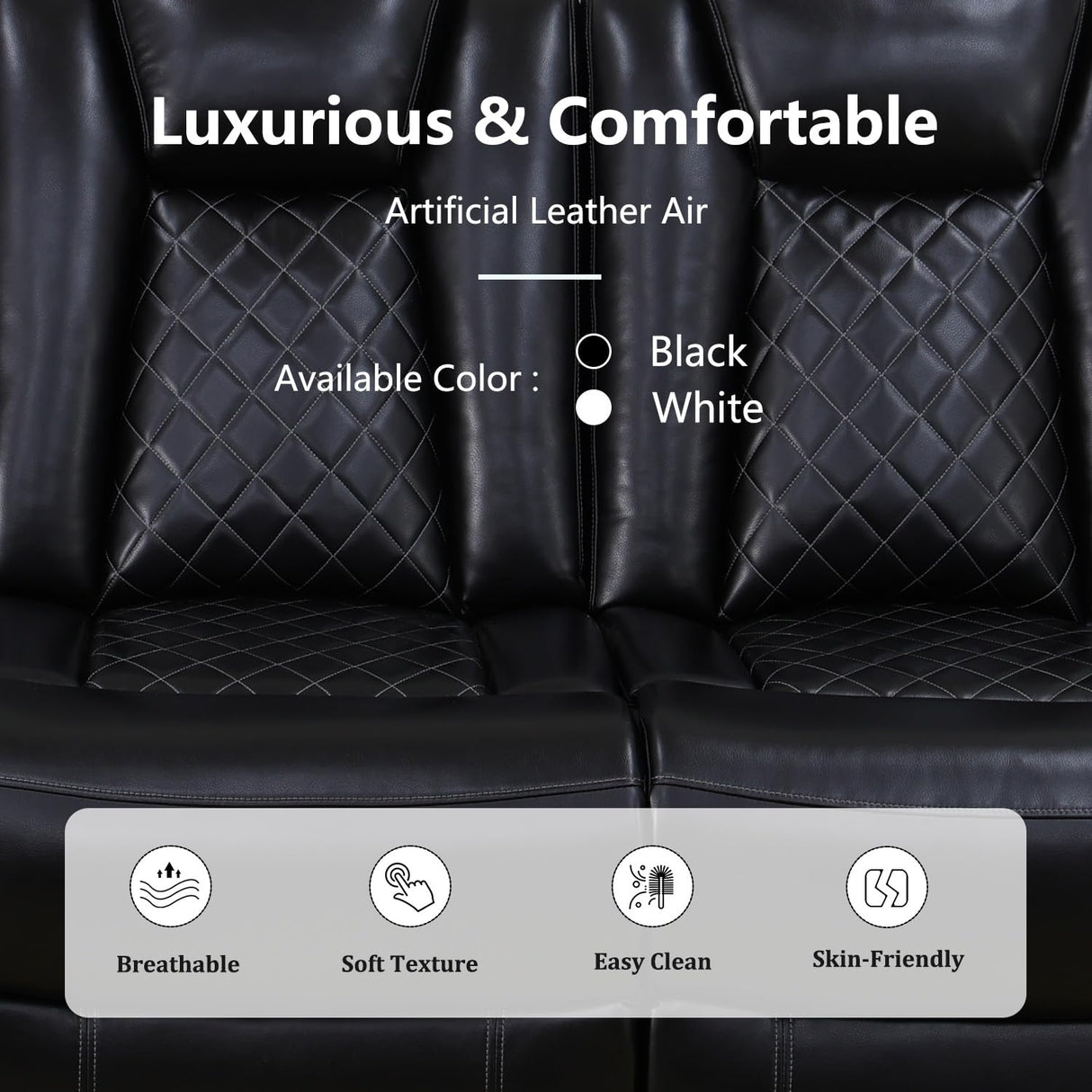 GEBADOL Power Recliner Sectional Sofa with LED, Black Leather Reclining Sectional Couch, Air Leather Sofa Couch with USB Port&Cup Holder for Living Room/Apartment/Office GEBADOL