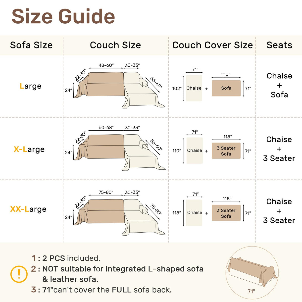 Houmiggle Sectional Couch Covers, 2 Pieces Washable L Shaped Couch Covers Sofa Blanket for Dogs Pet Friendly Sectional Sofa Slipcovers Furniture Protector,71"x 110"+ 71"x 118",(X-Large,Coffee) Houmiggle