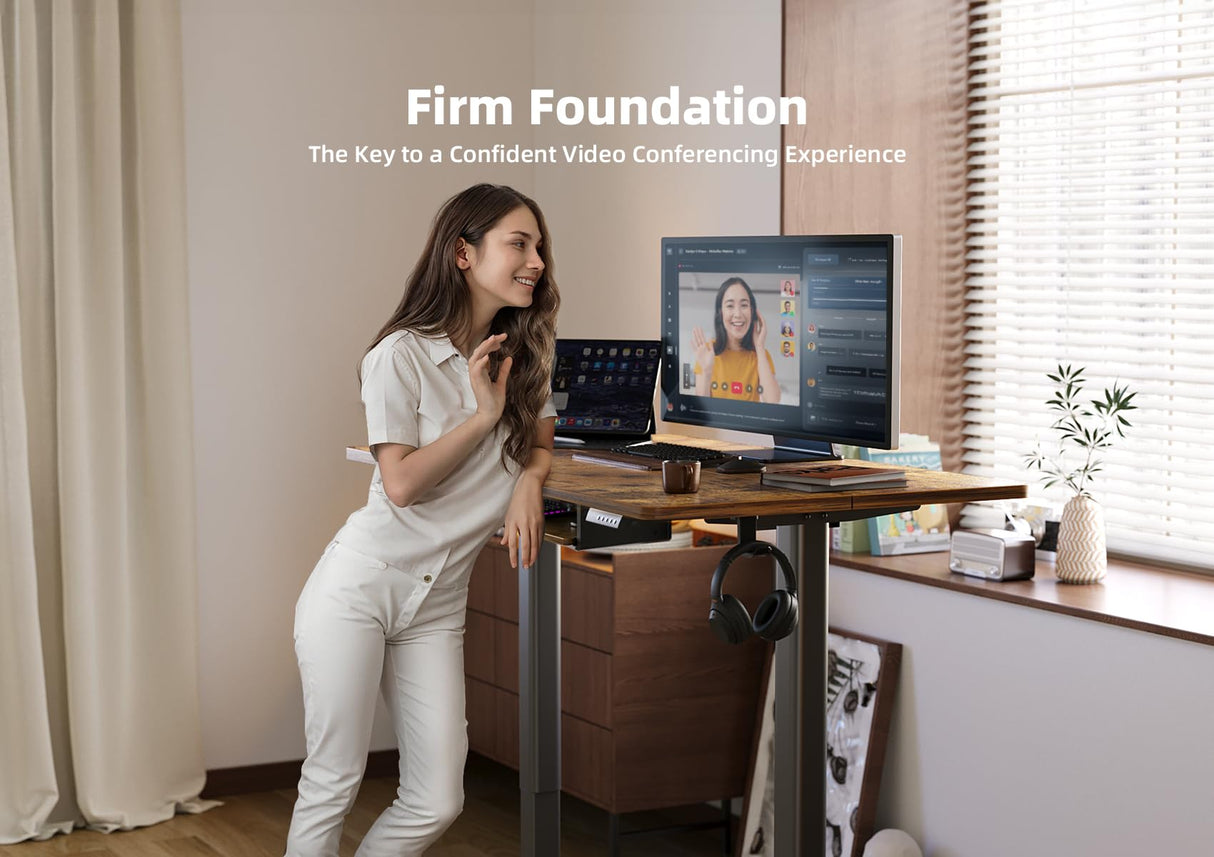 YDN Electric Standing Desk with Spacious Keyboard Tray, 55 Inch Height Adjustable Desk, Brown Stand Up Desk, Computer Office Desk, Rustic Brown YDN