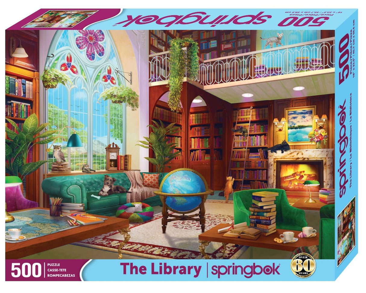 Springbok The Library 500 Piece Jigsaw Puzzle for Adults - Cozy Library for Booklovers - Unique Cut and Perfectly Fit Pieces - Finished Size 23.5" x 18" Springbok