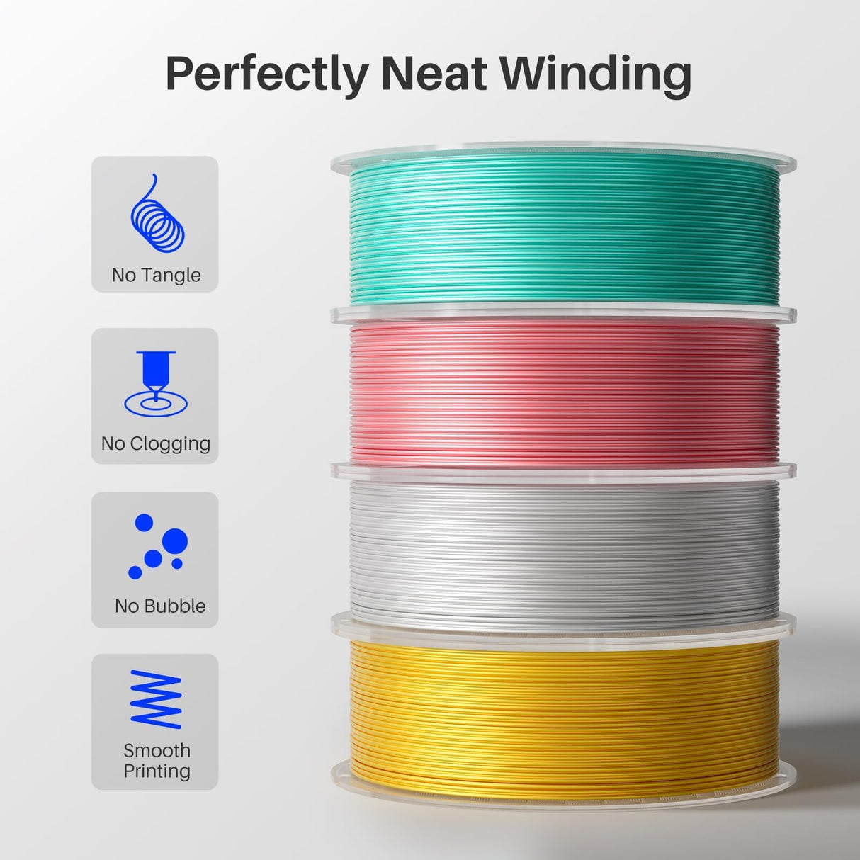 ELEGOO Silk PLA Filament 1.75mm Silver 1KG, 3D Printer Filament Dimensional Accuracy +/- 0.02mm, 1kg Plastic Spool(2.2lbs) 3D Printing Filament Fits for Most FDM 3D Printers ELEGOO