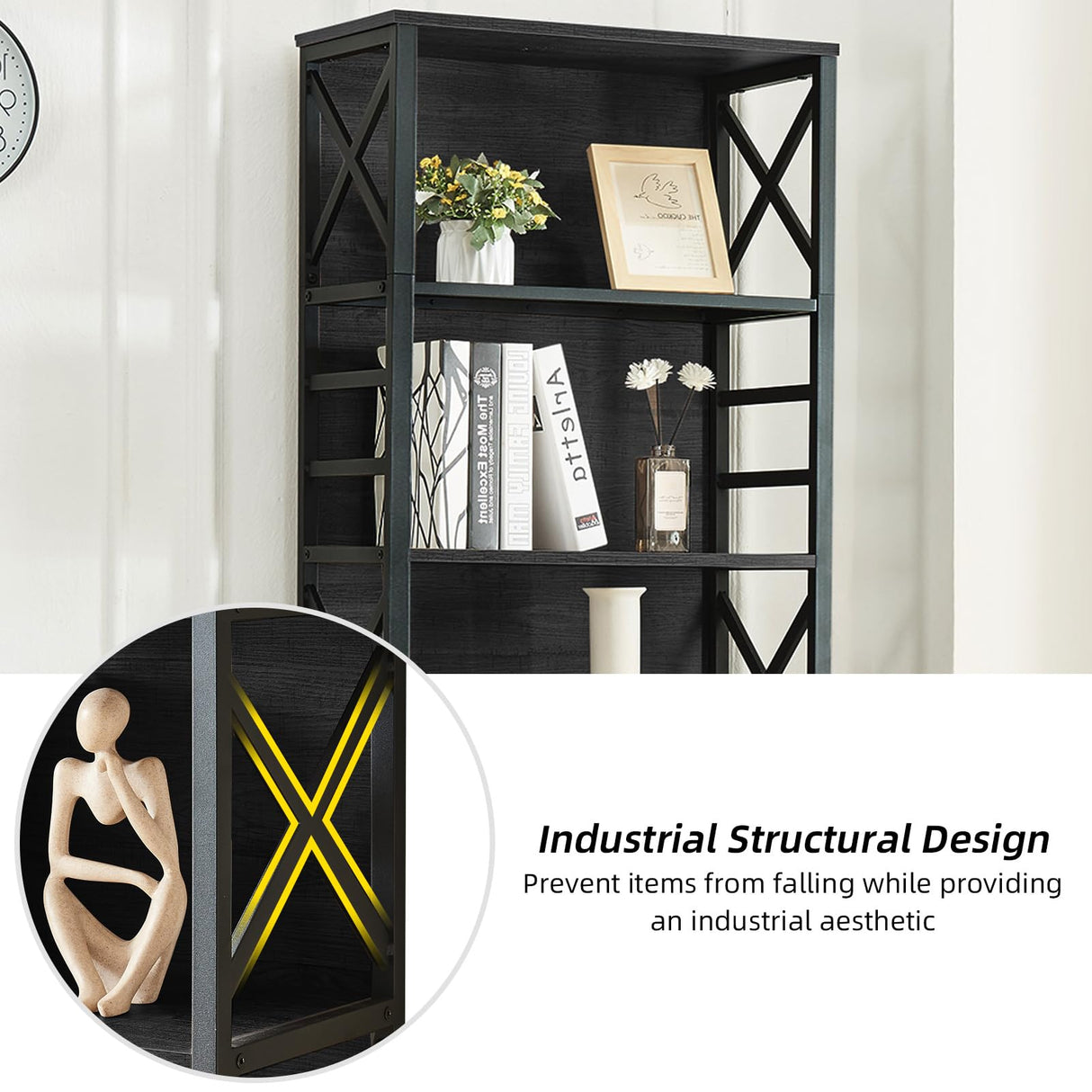 HOMBAZAAR 7 Tier Bookshelf, 78 Inch Tall Rustic Bookshelf with Metal Frame, Industrial Heavy Duty Bookshelves and Bookcases, Open Book Shelf for Office, Living Room and Library, Black HOMBAZAAR