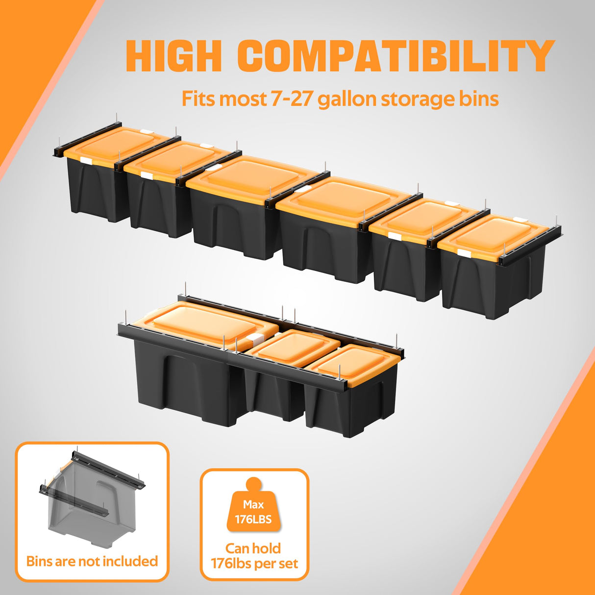 Ultrawall Overhead Garage Storage Rack, Heavy Duty Ceiling Storage Rack, 26 Inch Adjustable Ceiling Bin Storage System, 7 Sets for 6 Bins Ultrawall