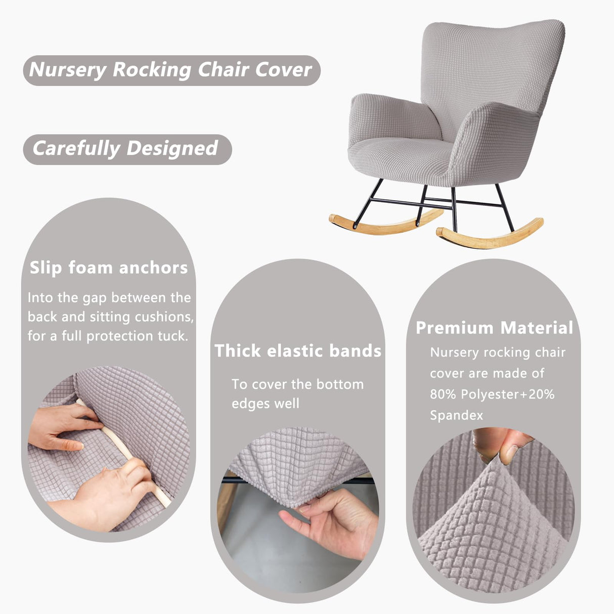 Dipurman Nursery Rocking Chair Cover,1 Piece Glider Chairs Cover Slipcovers,Soft with Elastic Bottom Spandex Jacquard Small Checks,Furniture Protector Washable,Light Gray Dipurman