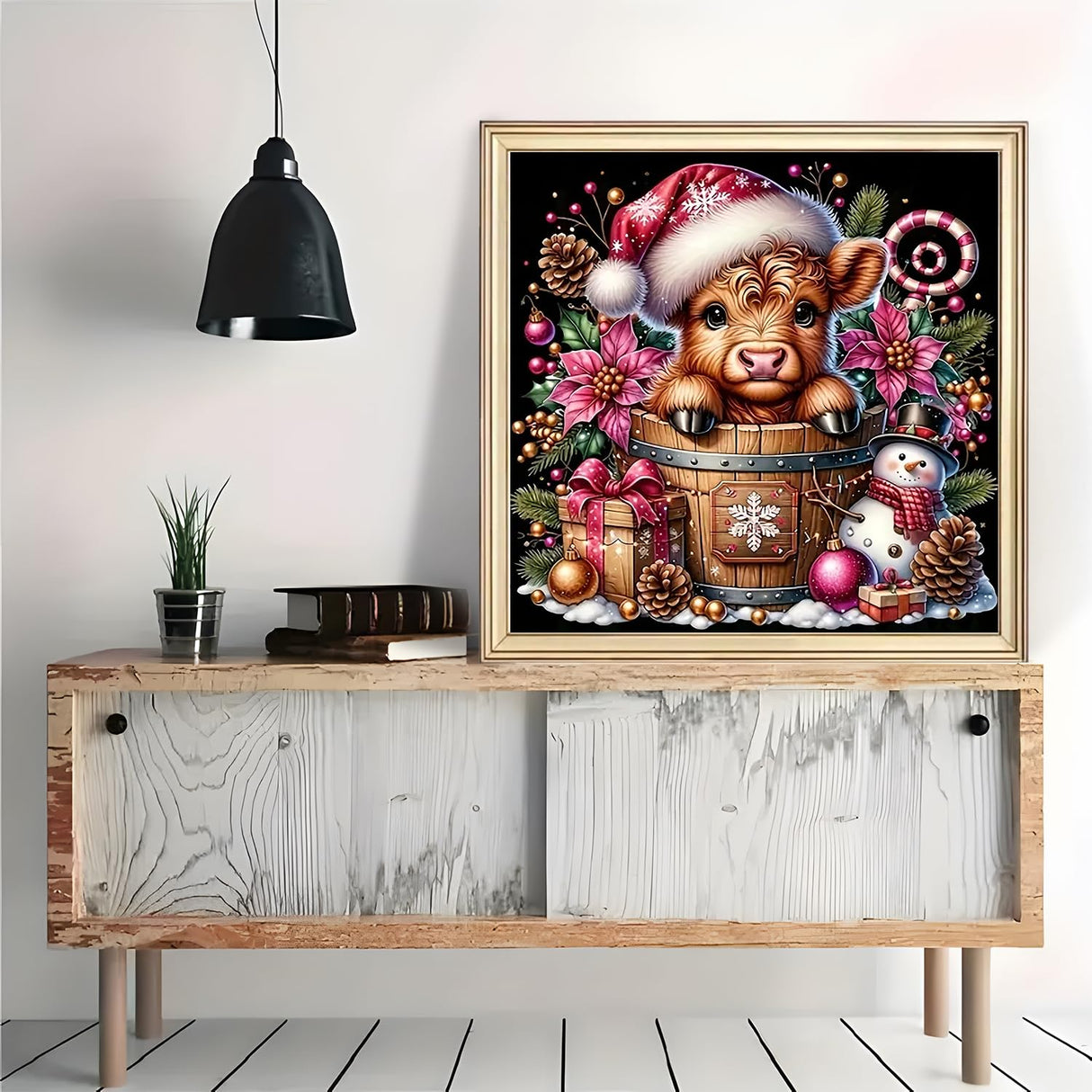 Christmas Cow Snowman Pine Cone Diamond Art Painting Kits for Adults, Diamond Painting Kits for Adults Beginners, 5D DIY Full Drill Diamond Dot Gem Art Kits for Adult, Home Wall Decor 13.8x13.8 Inch AWLNKMC