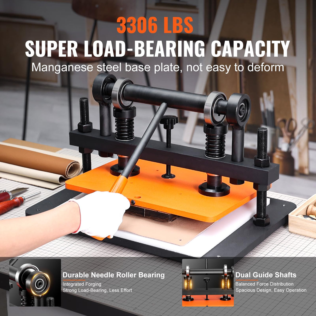 Leather Cutting Machine, 14.2 x 10.2 in Embossing Plate Manual Die Cutter, 0.47 in Pressure Stroke Leather Embossing Machine, Dual Guide Shafts Die Cut Machine for Various of Materials VEVOR