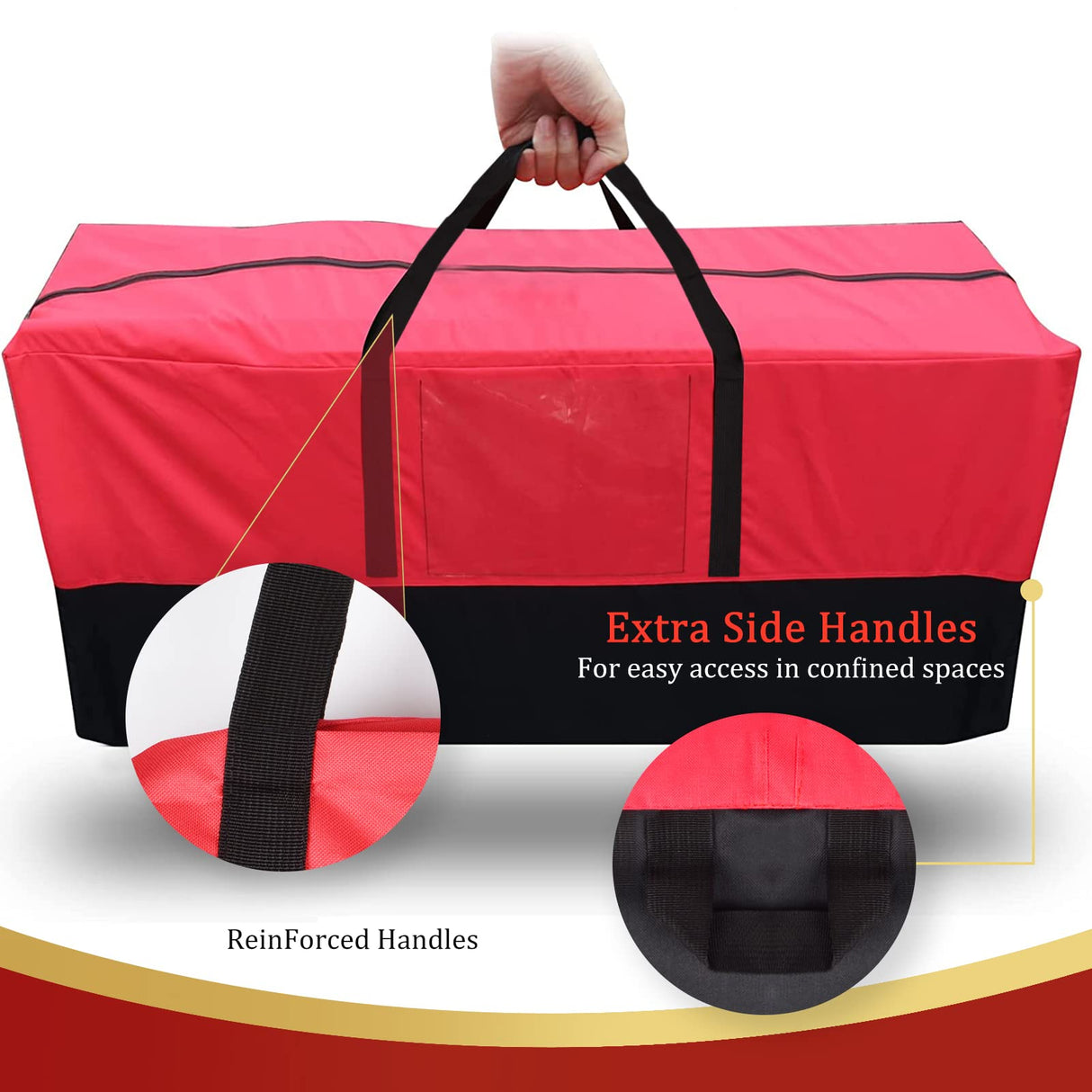 Christmas Tree Storage Bag, Fits Up 10 Ft Tall Artificial Trees-Heavy Duty Holiday Storage Box with Durable Reinforced Handles & Zipper & Transparent Pocket- 600D Oxford Tree Storage Container, Red PLTCAT