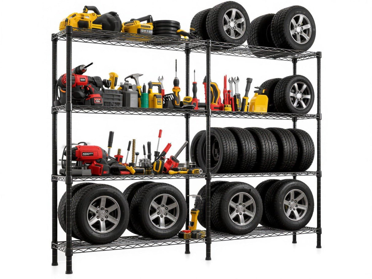 VINGLI 58" W Storage Shelves 1220LBS Heavy Duty Metal Shelving, Upgraded 4 Tier Garage Shelving Unit, Adjustable Wire Shelf for Storage Rack Commercial Pantry Shelf Organizer, 58" W × 13.8" D × 59" H VINGLI