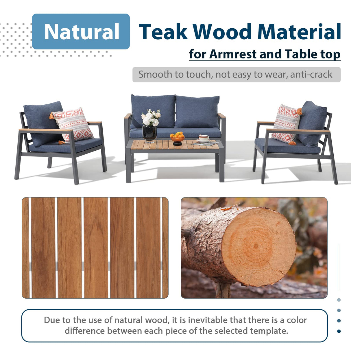 JOIVI Aluminum Outdoor Patio Furniture Set with 45” Fire Pit Table, 5 Pieces Patio Conversation Set with 50000BTU Propane Fire Pit, 4 Seats Outdoor Sectional Sofa Set with Coffee Table, Navy Blue JOIVI