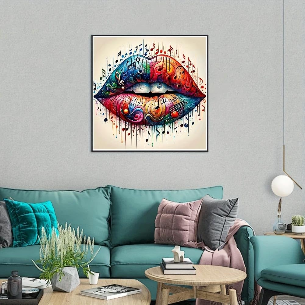 STGLCR Music Diamond Painting Kits for Adults Beginner, 5D Mouth Diamond Art Kits, DIY Full Round Drill Diamond Dots Painting Gem Arts Crafts Kits for Home Decor 12x12in STGLCR