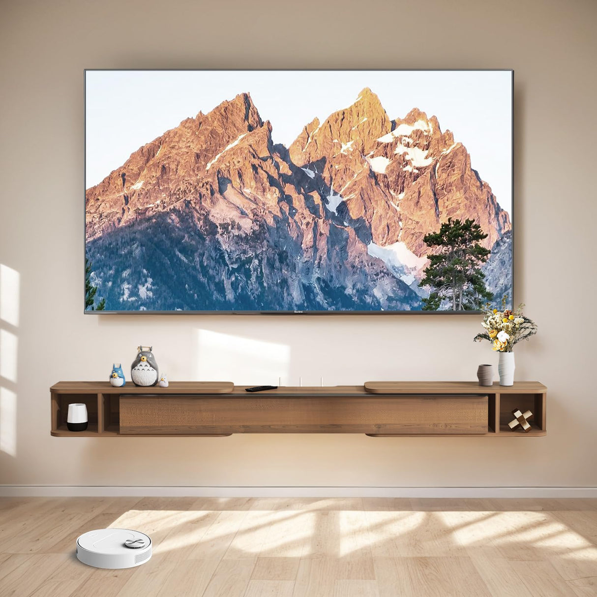 Pmnianhua Retractable Length Floating TV Stand,Minimalist Floating TV Shelf,Wall Mounted TV Console,Adjustable 87'' to 122'' Floating Entertainment Center with Storage for Bedroom Living Room(Walnut) Pmnianhua