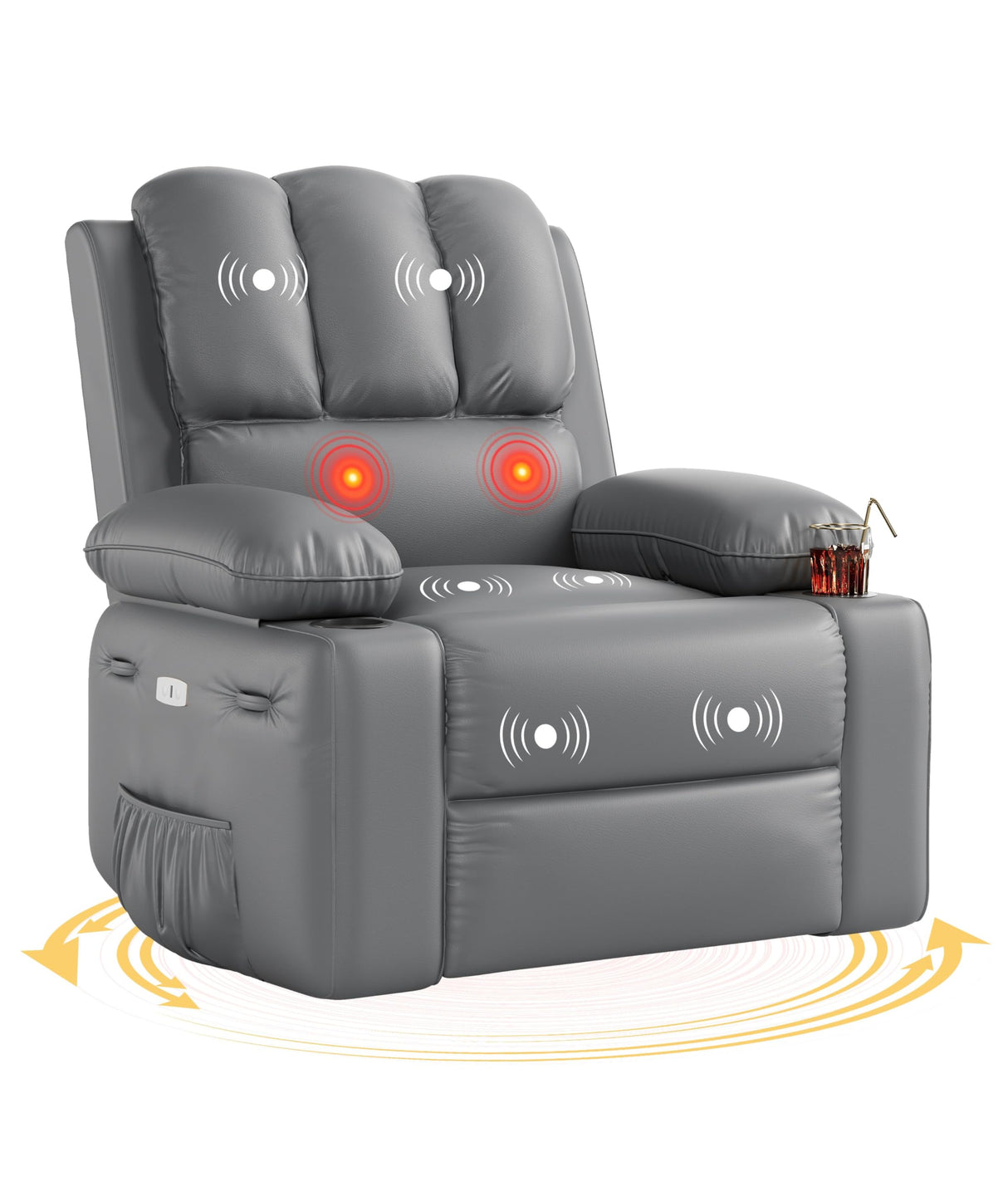 GarveeHome 360° Swivel Electric Massage Recliner Chair with Zero Gravity & 3D Heat Therapy - Overstuffed PU Leather Power Lazy Sofa, USB Charger/Storage for Living Room & Home Office GarveeHome