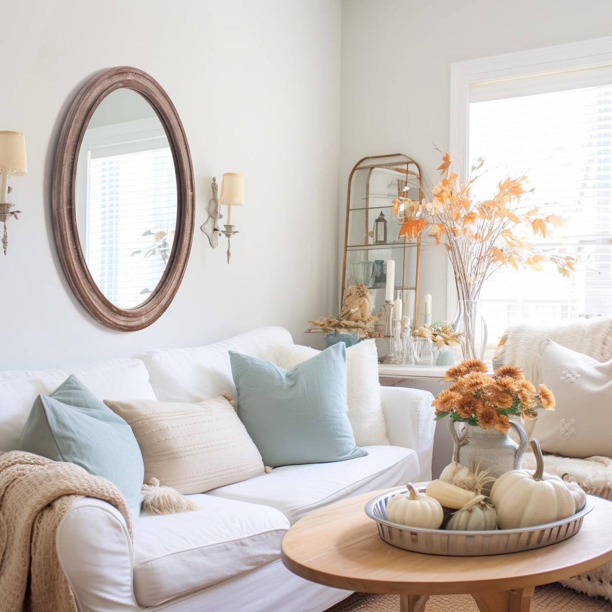 sawsile 24x30'' Rustic Oval Wood Mirror,Decorative Farmhouse Oval Mirrors,Vanity Nature Mirrors for Bedroom, Bathroom, Living Room,or Entryway sawsile