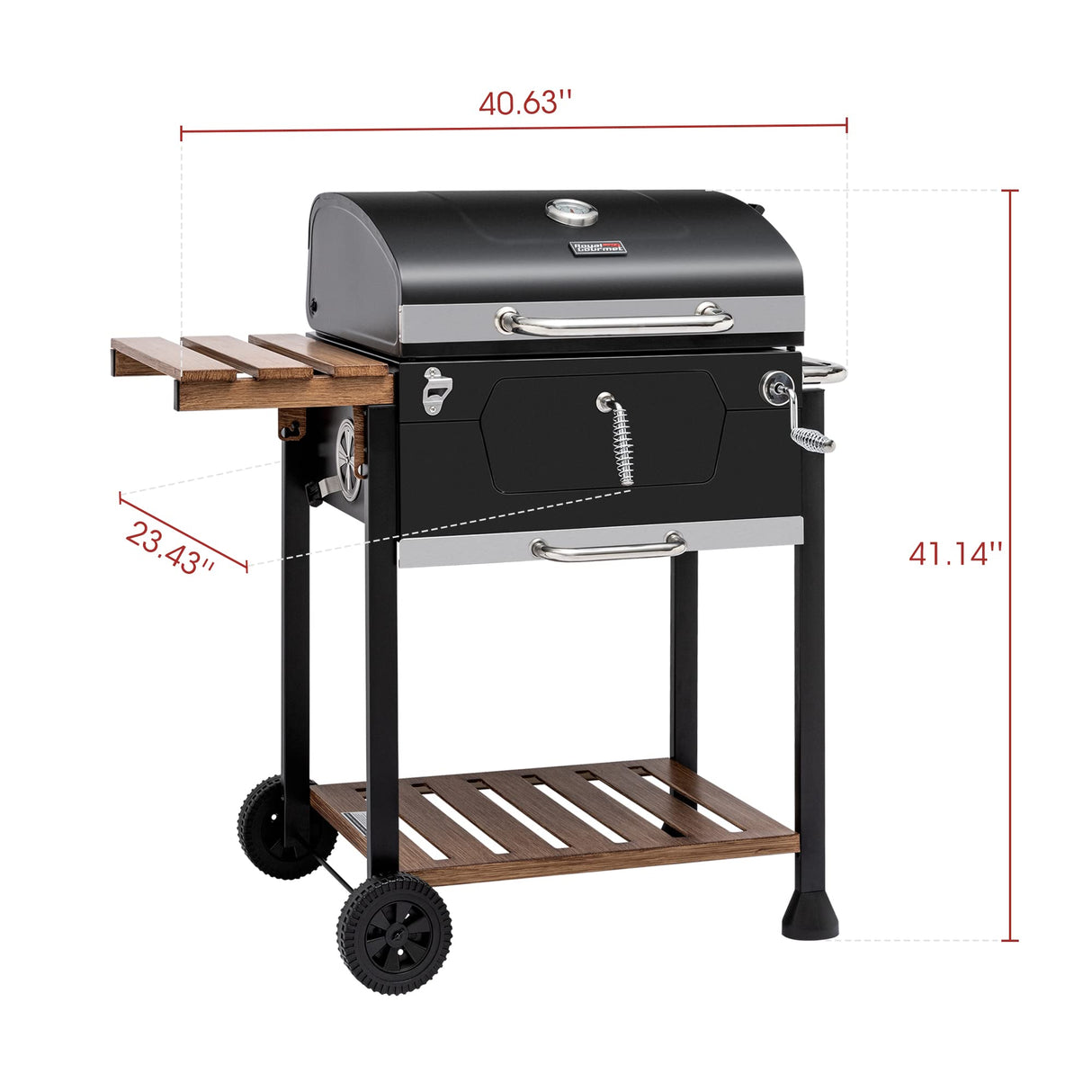 Royal Gourmet CD1824M 24-Inch Charcoal Grill, BBQ Smoker with Handle and Folding Table, Perfect for Outdoor Patio, Garden and Backyard Grilling, Black, Medium Royal Gourmet