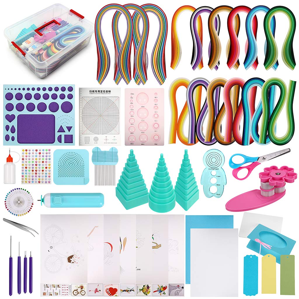 MDLUU Beginner's Paper Quilling Kit with 1860 Strips, Electric Quilling Slotted Tools with Storage Box, Instructions, Paper Quilling Art Craft Kit for Kids and Adults MDLUU