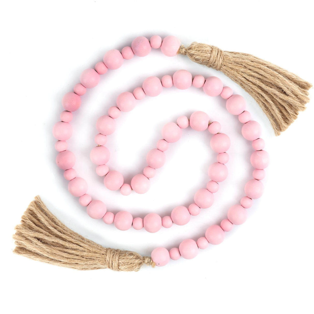 Valentine's Day Wood Bead Garland with Tassels, Farmhouse Rustic Decor Prayer Beads Boho Tassel Garland Decorative Beads for Home Decor (Pink) Yagoo