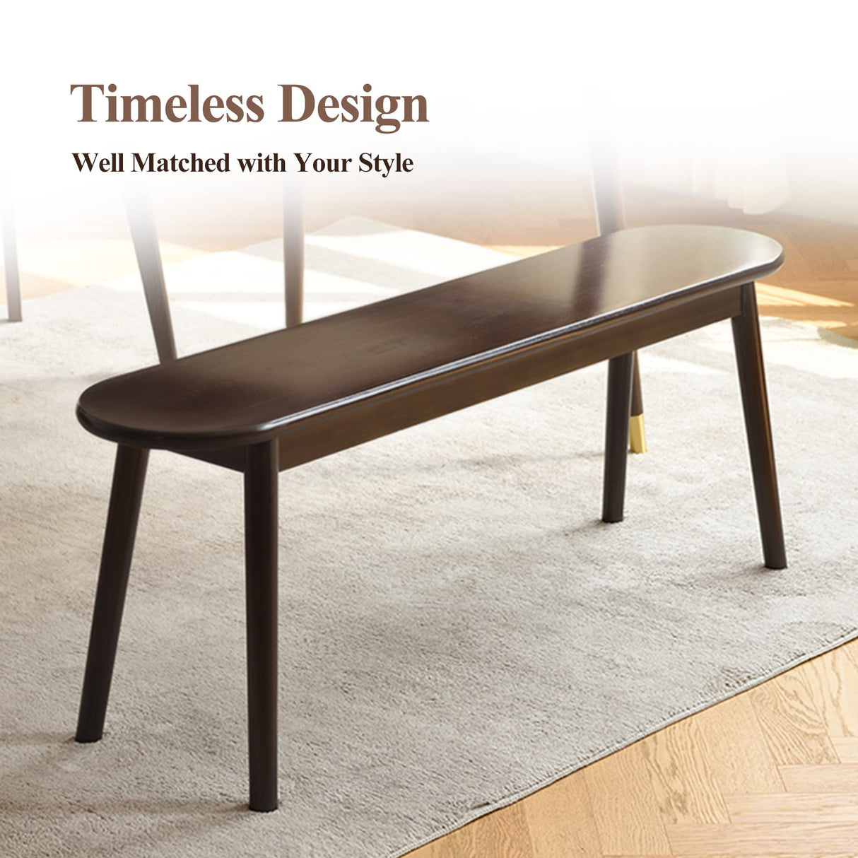 Cttasty Entryway Bench, Solid Wood Dining Bench, Midcentury End of Bed Bench w/Rounded Corner, Outdoor Bench w/Robust Construction, Bedroom Bench, Cttasty