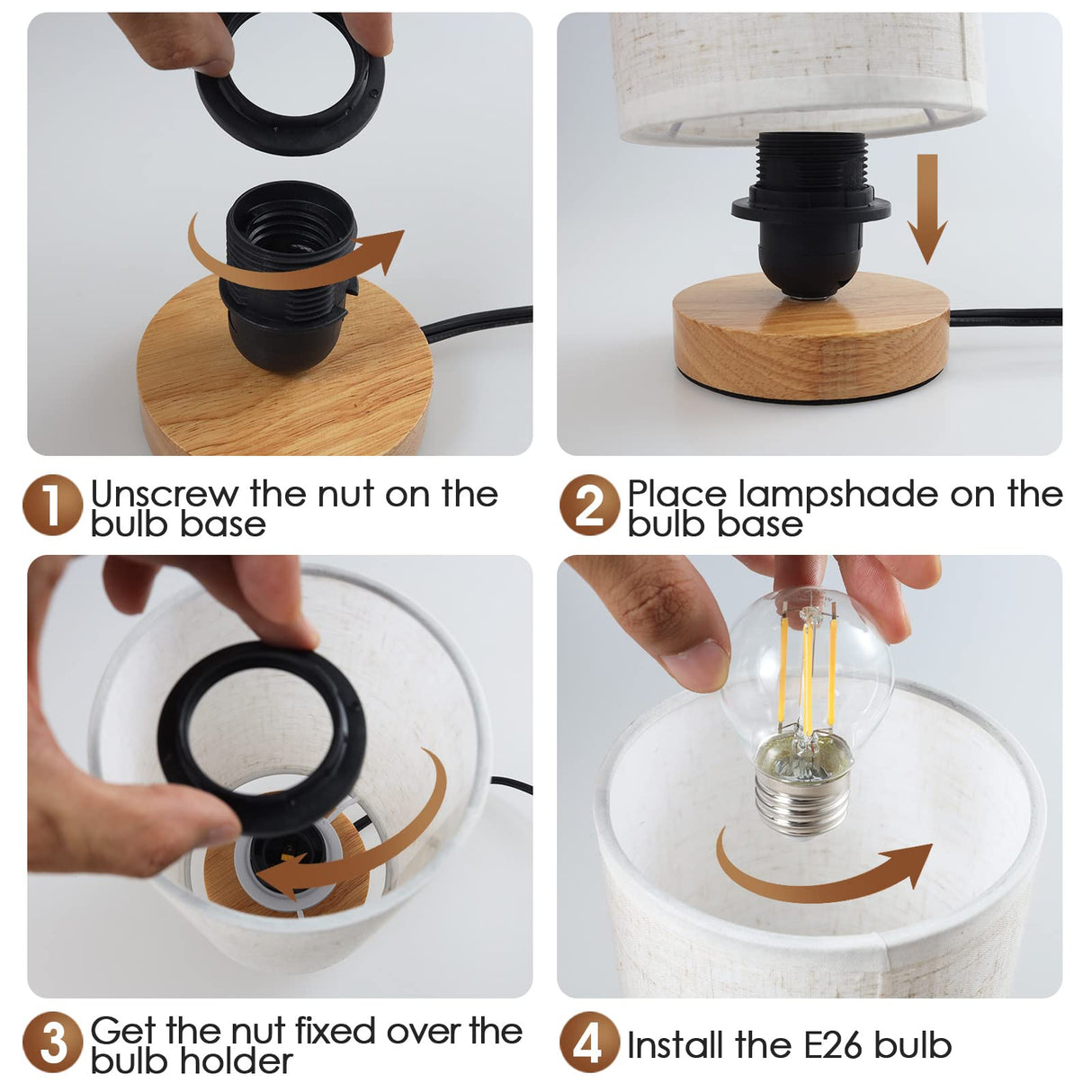 Small Bedside Night Table Lamp for Bedroom, Minimalist Nightstand Lamp with Round Fabric Linen Shade, Study Reading Desk Lamp for Kids Room, Living Room, College Dorm, Home, Office SEENSINY