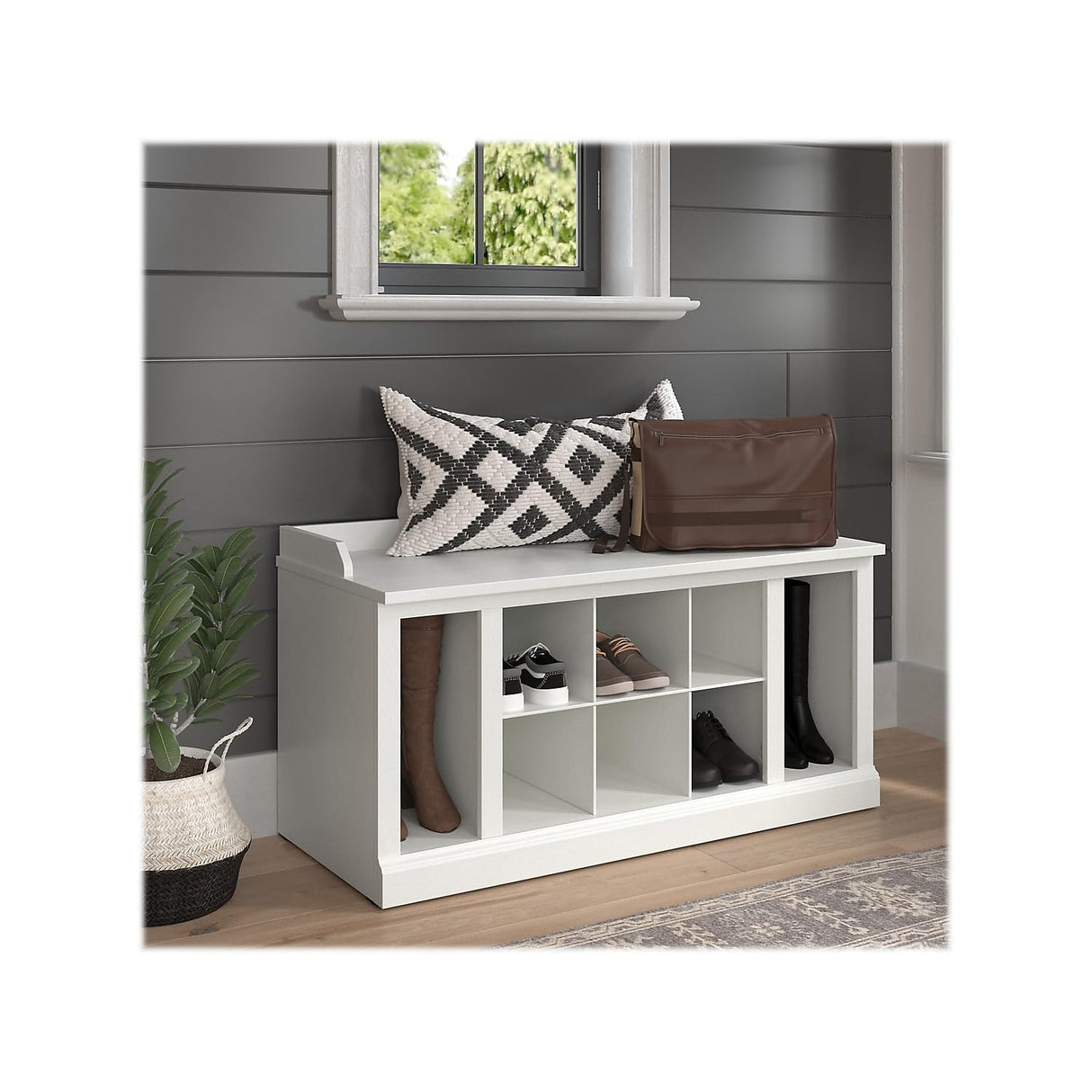 kathy ireland Home by Bush Furniture kathy ireland Home by Bush Furniture Woodland Shoe Storage Bench with Shelves, 40-inch, White Ash (WDS240WAS-03) Bush Business Furniture