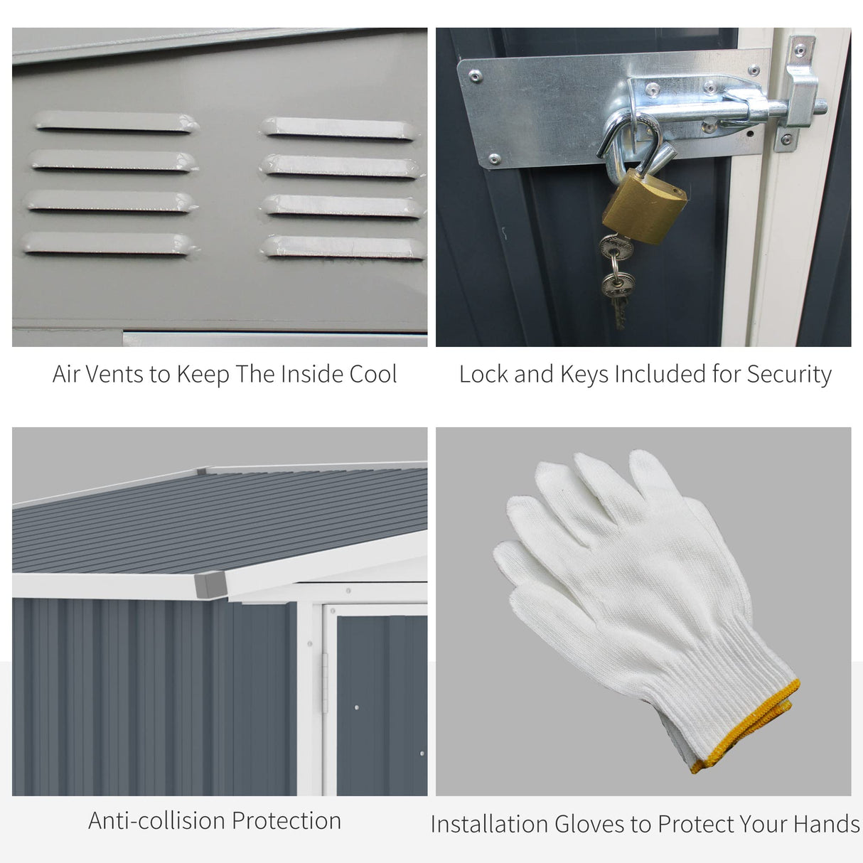 Outsunny 4' x 8' Metal Outdoor Storage Shed, Lean to Storage Shed, Garden Tool Storage House with Lockable Door and 2 Air Vents for Backyard, Patio, Lawn, Dark Gray Outsunny