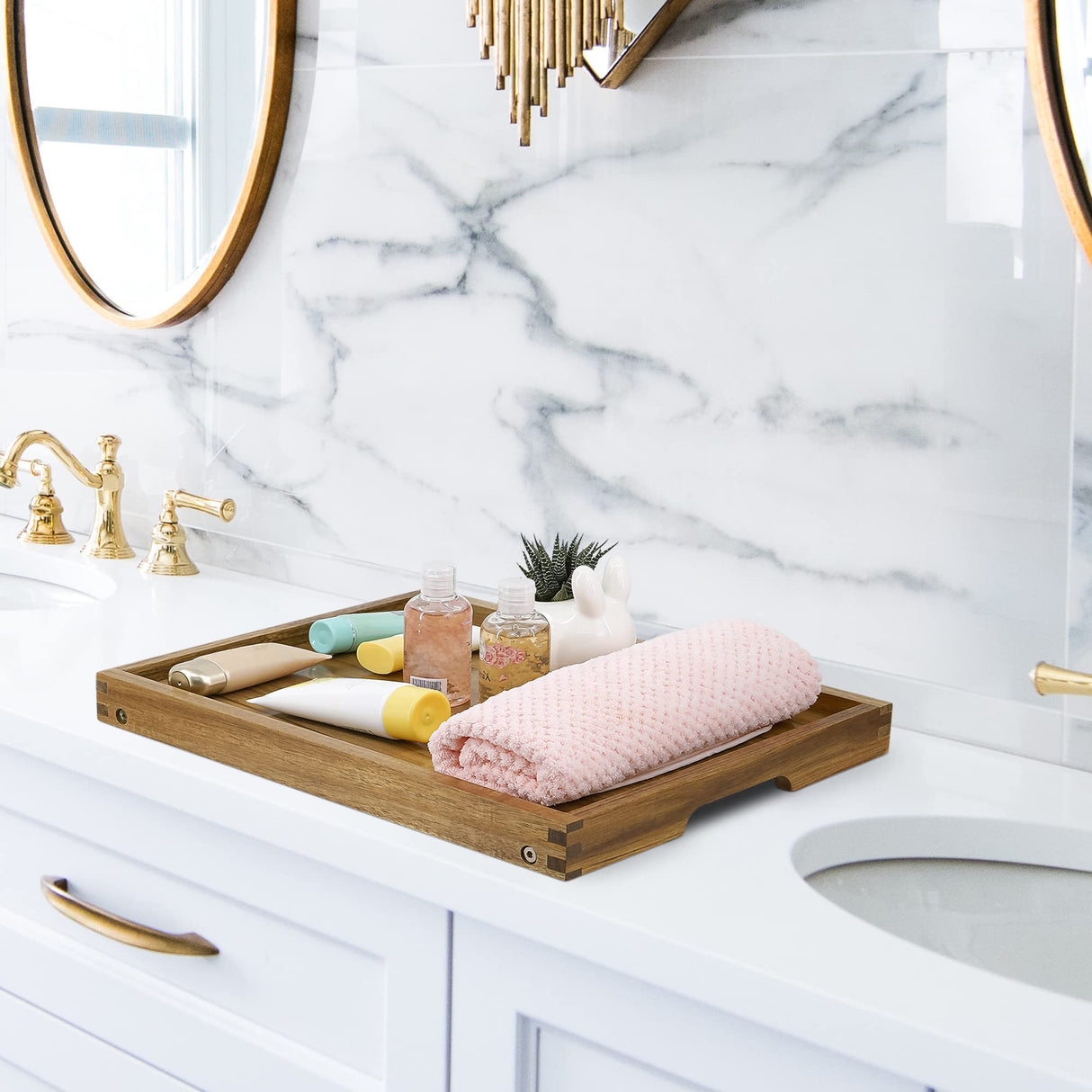 VaeFae Acacia Bed Table Tray, Wooden Breakfast Tray with Folding Legs, Bed Tray for Eating and Laptop, Eating Trays for Bedroom VaeFae