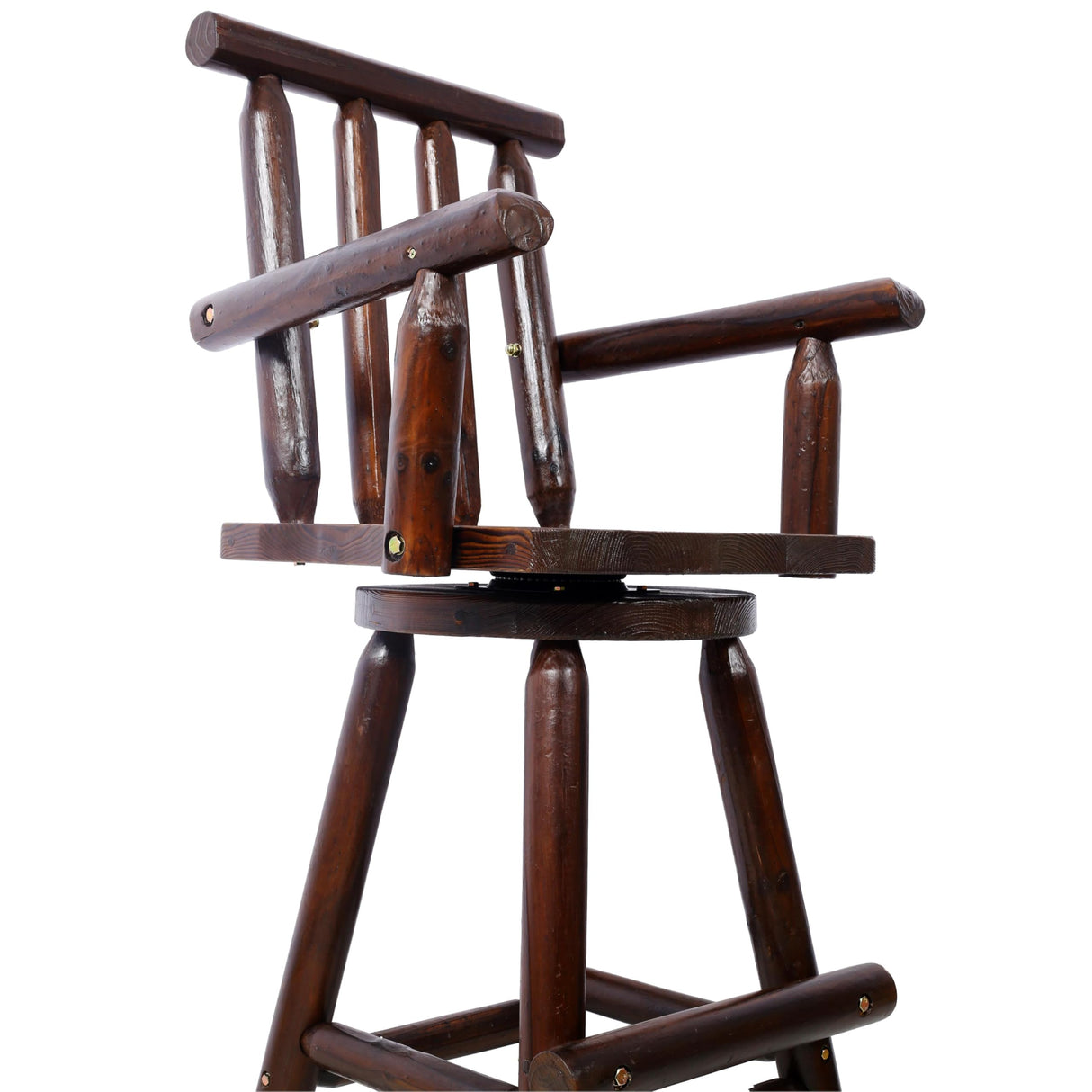 Lunanniu Bar Stool Wooden Swivel Pub Chair with Log-Style Armrests and Footrest Rustic Kitchen Dining Room Counter Height Seat Brown Lunanniu