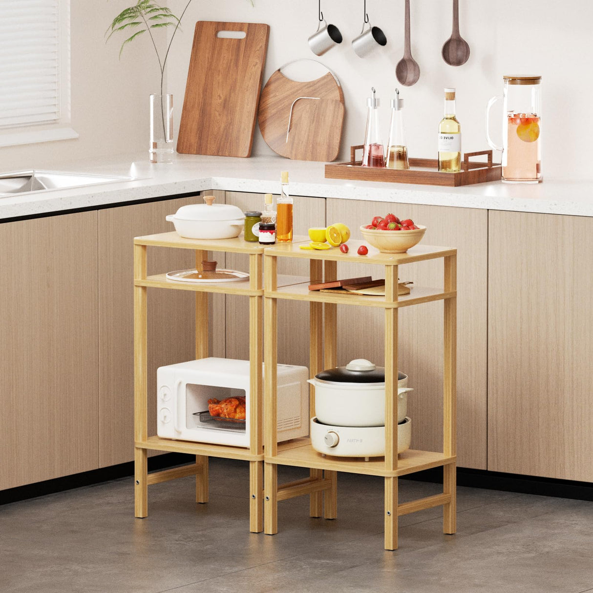 YUFAM 28in Tall Bamboo Side Table 3-Tier Small Narrow End Table, Skinny Nightstand for Small Space, Farmhouse Slim Night Stand with Storage for Couch, Wooden Thin Bedside Table, Natural YUFAM