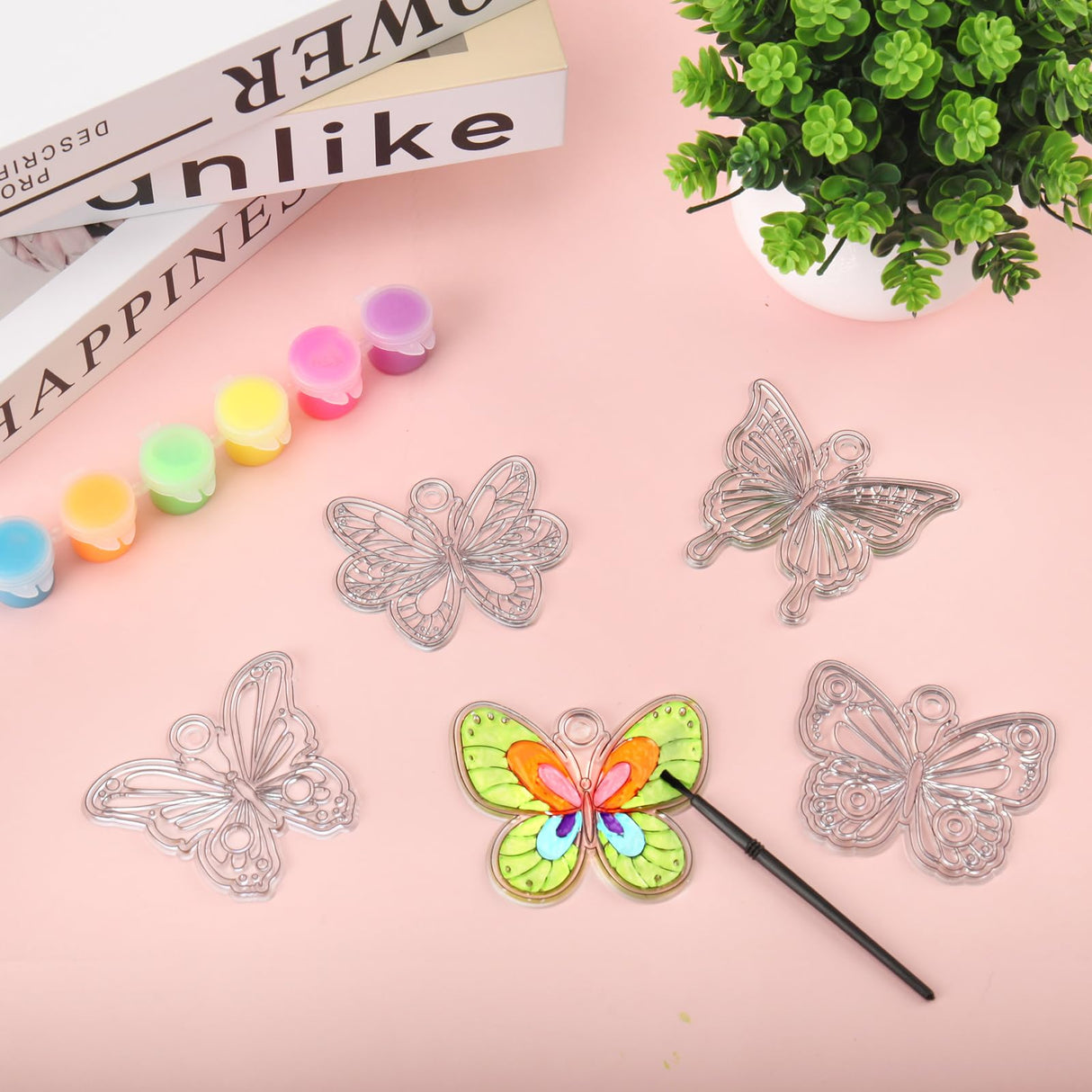 Nlicrst 32 Sets Butterfly DIY Sun Catcher Crafts Decorations, Sun Catcher Kits for Adults Window Art, Suncatcher Paint DIY Craft Kits for Kids Classroom Decorations Nlicrst