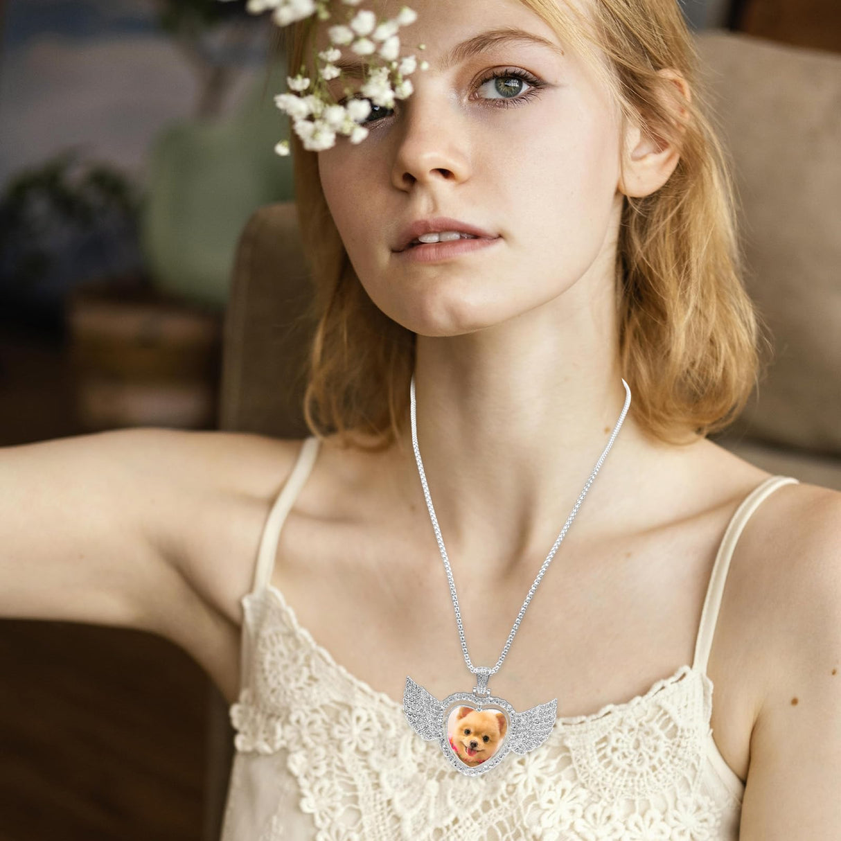 ZYNERY 48 Pcs Sublimation Rhinestone Trays Pendant Set, Sublimation Necklace Blank with Chain, Includes 8 Double Sided Blank Rhinestone Bezel Trays, 8 Chains, 16 Sublimation Discs, 16 Tapes (Wings) ZYNERY