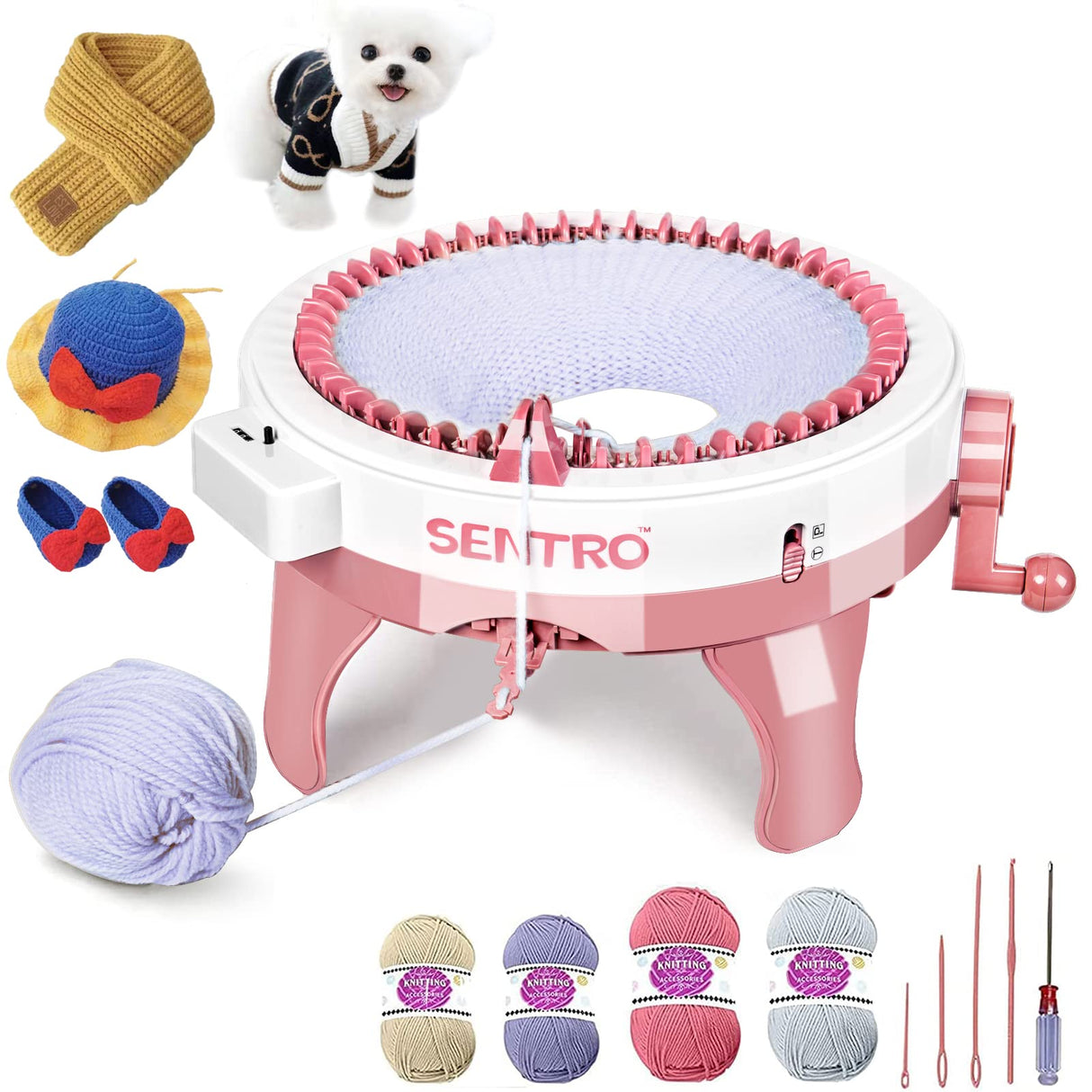 SENTRO 48 Needles Knitting Machines with Row Counter,Smart Knitting Crochet Machine,Weaving Round Loom,Double Knit Loom Machine Kit,DIY Knit Scarf Hat Sock SENTRO