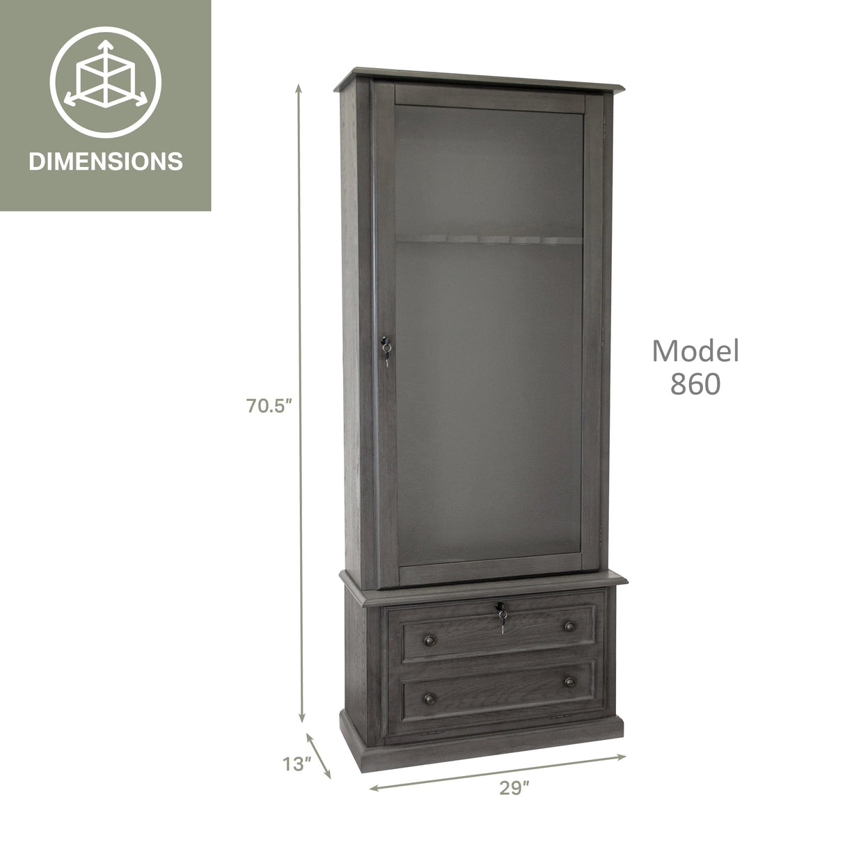 American Furniture Classics Model 860, Classic 12 Gun Cabinet with Tempered Glass, Grey American Furniture Classics