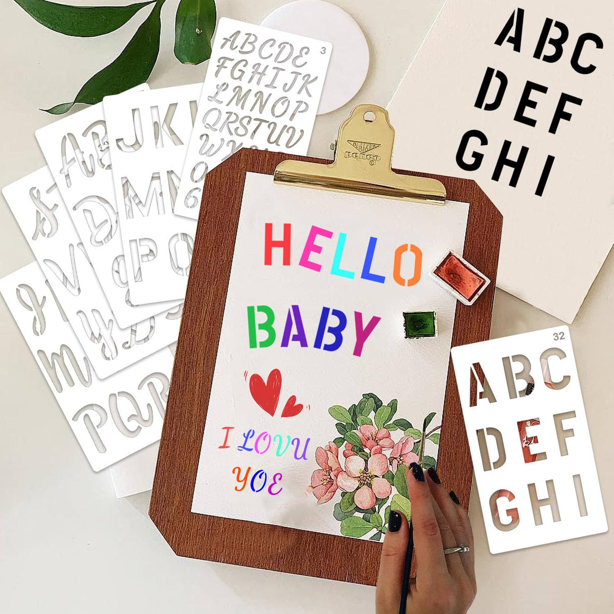 36 Pieces Letter Stencils, 4 x 7 Inch Alphabet Stencil Reusable Plastic Numbers Symbol Templates Kit for Painting on Wood, Canvas, Fabric, Rock, Chalkboard, Sign, DIY Art Projects(Letter) eageus