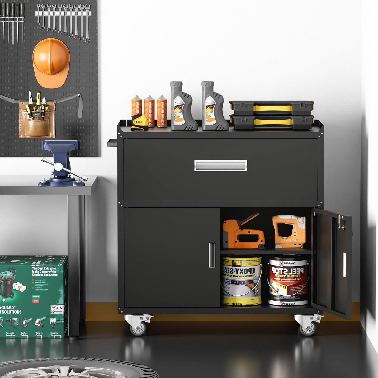 LCAOPC Metal Garage Storage Cabinet with Wheels, Lockable Rolling Tool Chest with Wheels, Tool Cabinet on Wheels, Metal Rolling Utility Cabinet for Home, Office, Garage and Workshop, Black LCAOPC