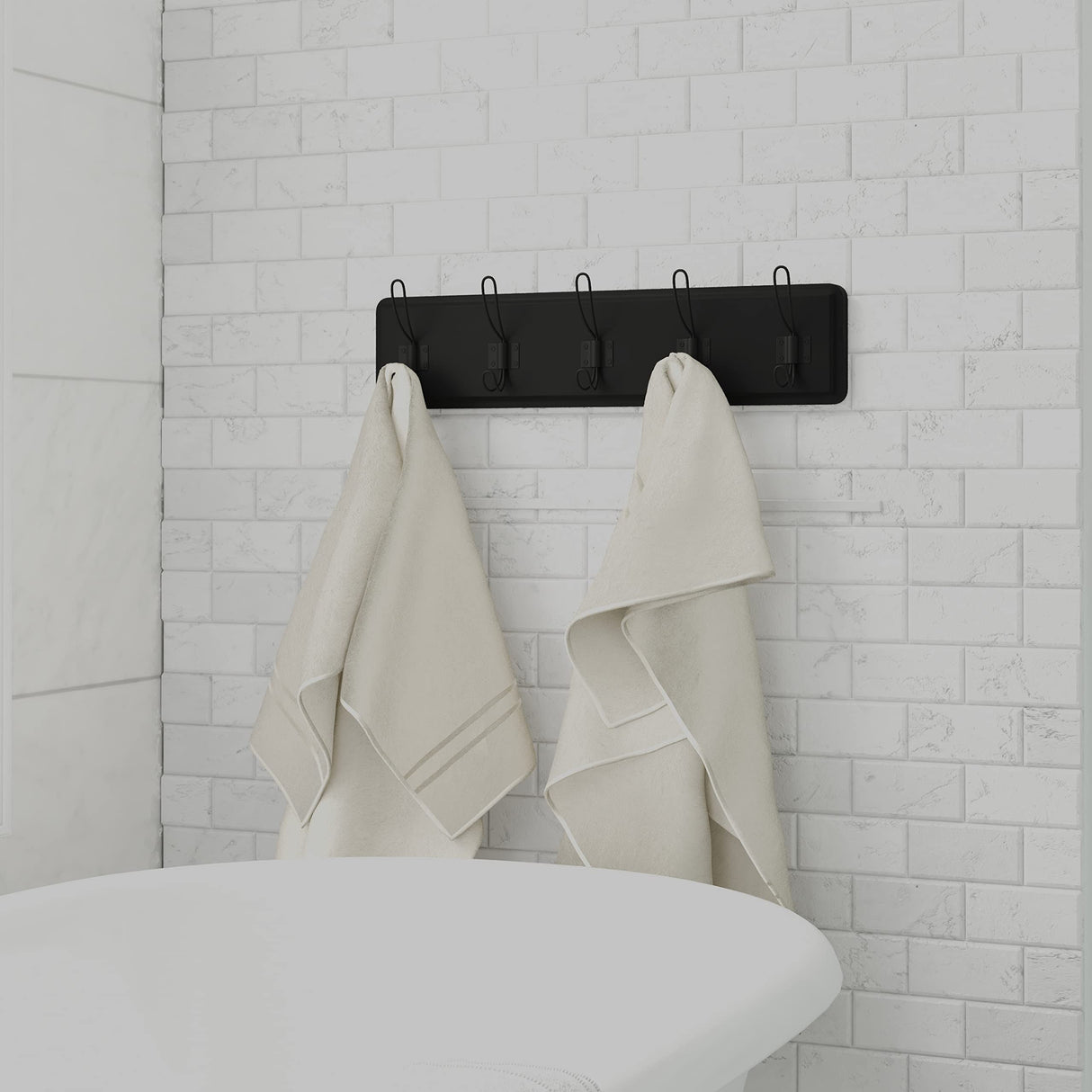 HBCY Creations Black Rustic Coat Rack Wall Mount with 5 Hooks, Solid Pine Wood 24 inch Wall Hooks for Entryway, Mudroom, Hallway, Bathroom - Vintage Farmhouse Style Wall Mounted Towel Rack HBCY Creations