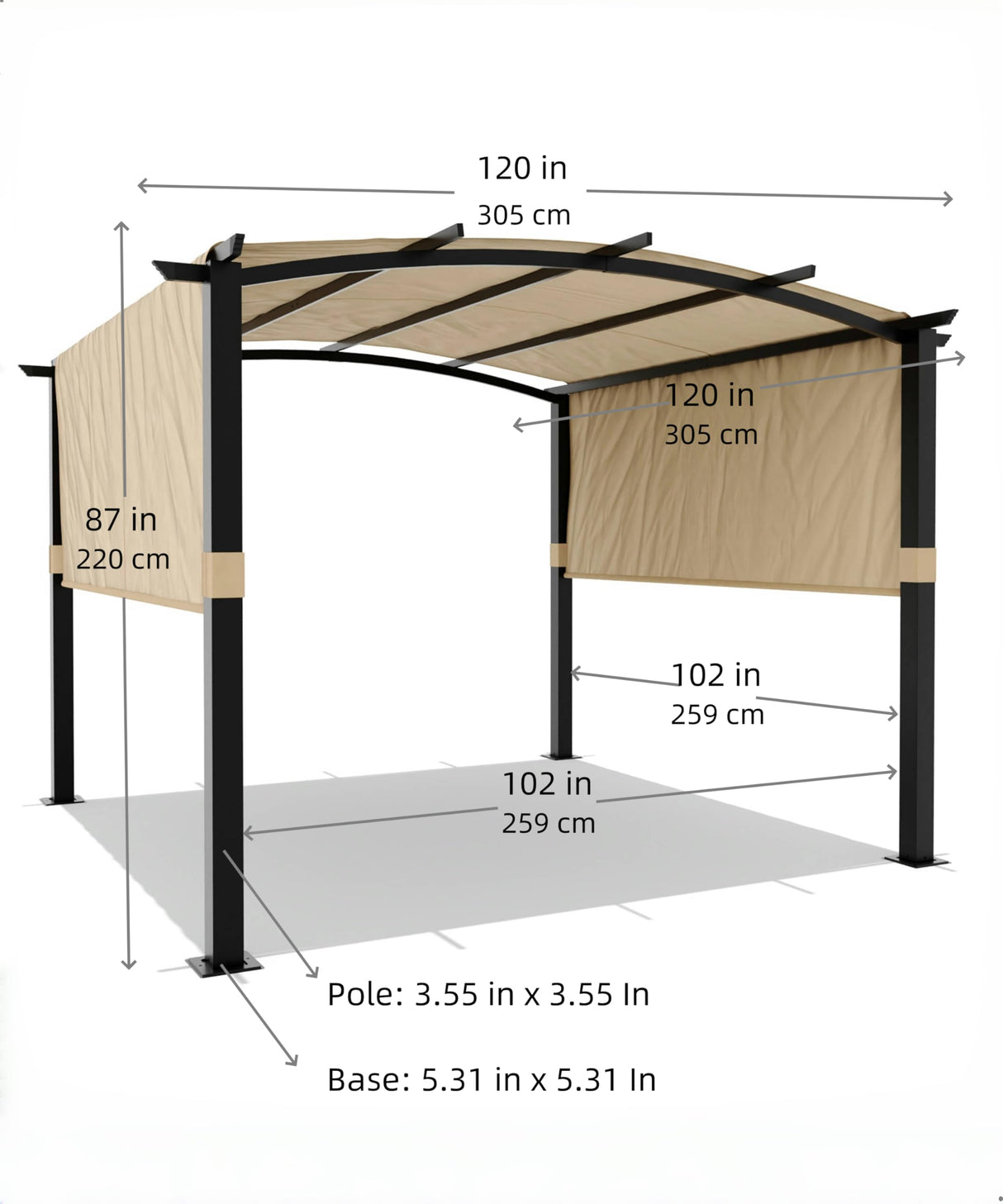 GarveeLife 10 x 10 Ft Outdoor Arched Pergola, Metal Pergola with Retractable Canopy, Arched Style Gazebos for Backyard, Lawn, Patios (Khaki) GarveeLife