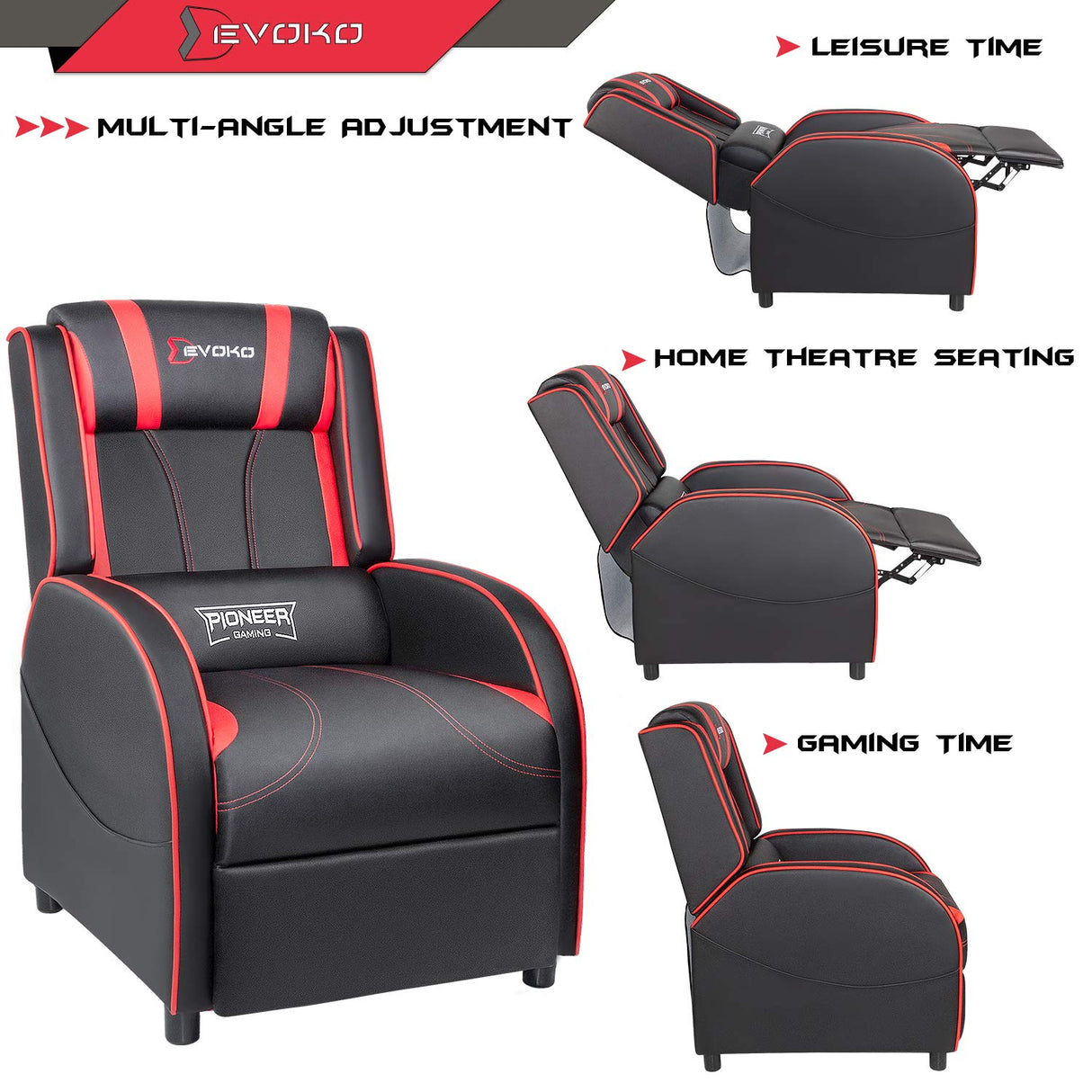 Devoko Massage Gaming Recliner Chair PU Leather Home Theater Seating Single Modern Living Room Sofa Recliners (Red) Devoko