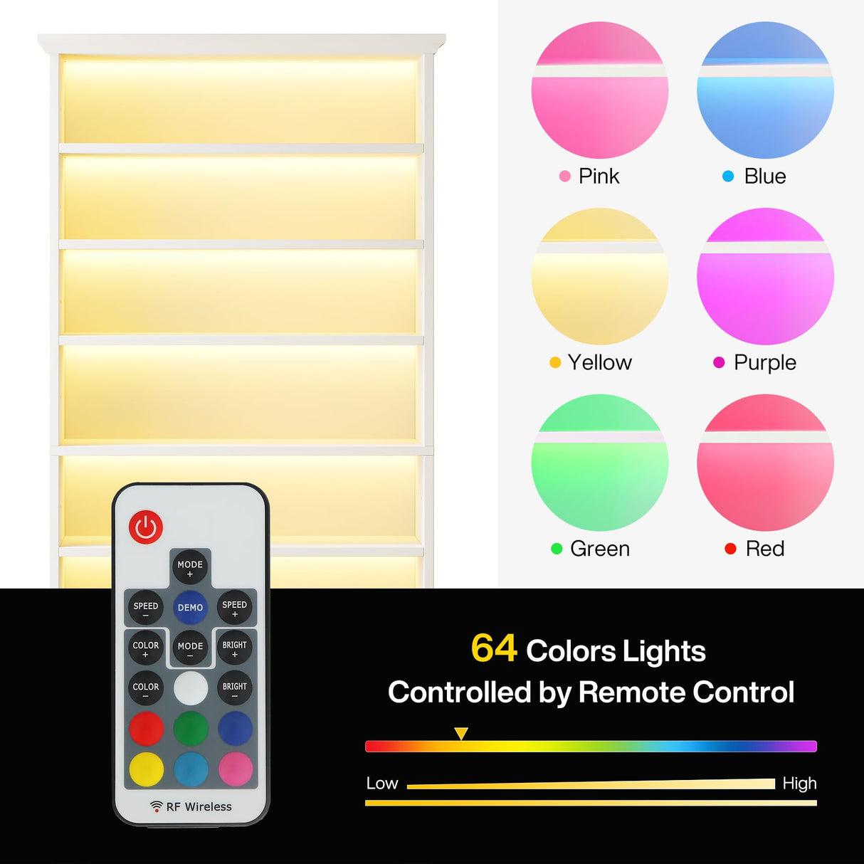 Tribesigns 69-Inch LED-Illuminated 9-Tier Modern Bookcase with Solid Wood Legs - White Tribesigns