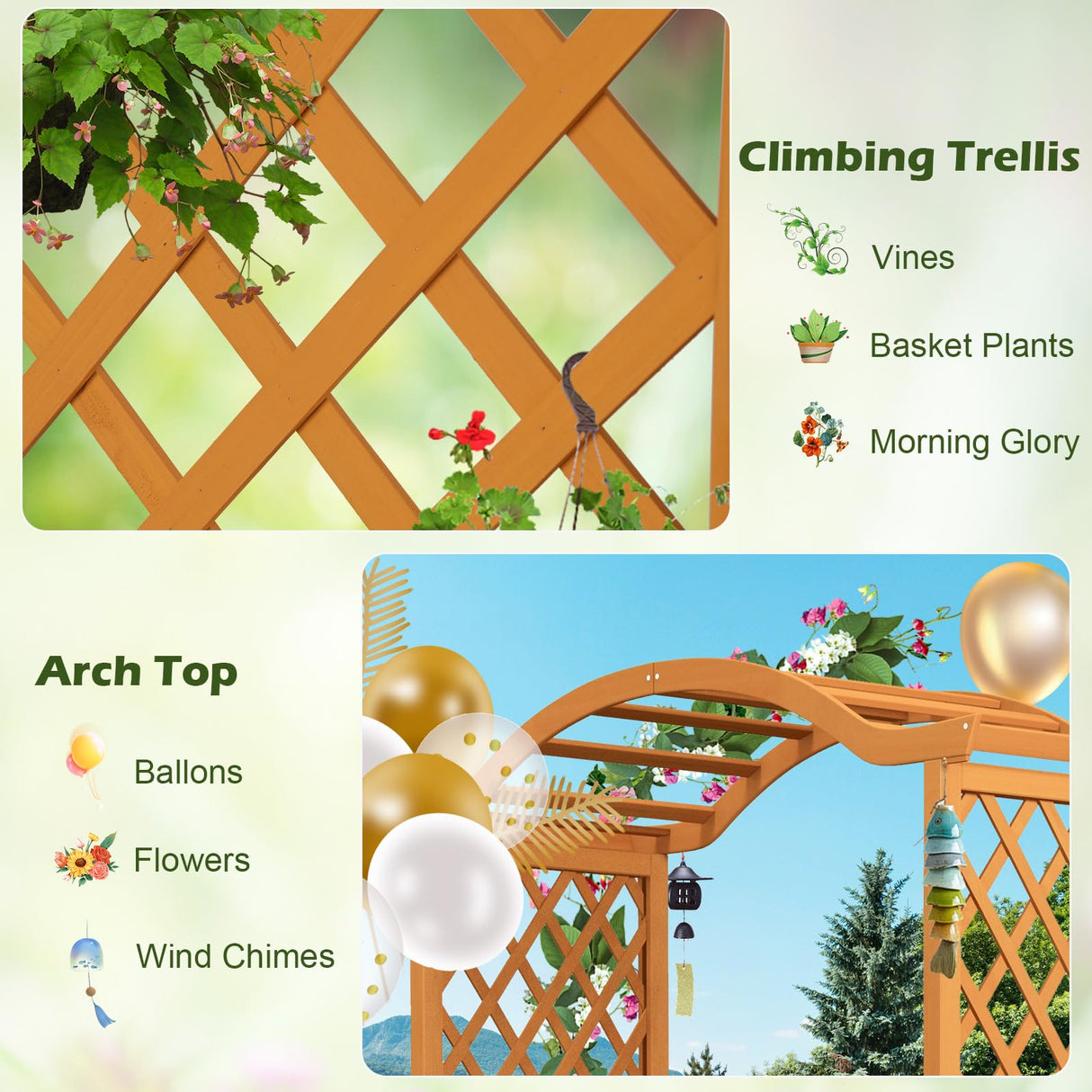 Moccha Wooden Garden Arbor with Planter - Outdoor Arbor Trellis for Climbing Plants, Roses, Vines, Outside Pergola Planter, Garden Arch for Lawn Backyard Wedding Ceremony Bridal Party (Natural) LDAILY
