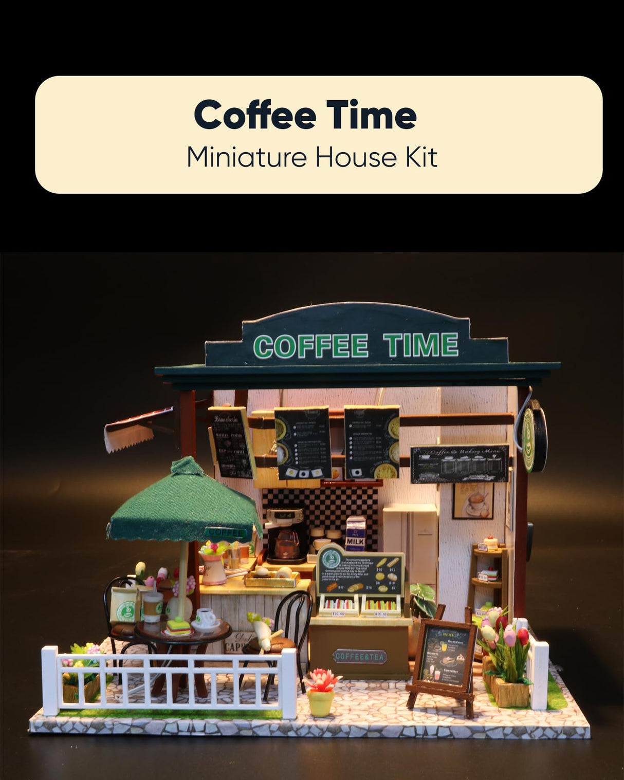 Miniature House Kit, Miniature Dollhouse, Mini Houses for Beginners, Mayberry Street Miniatures, Model Building Craft Diorama Kits for Adult, Ideal Gifts for Birthday, Easter Christmas(Coffee Shop) Flybean