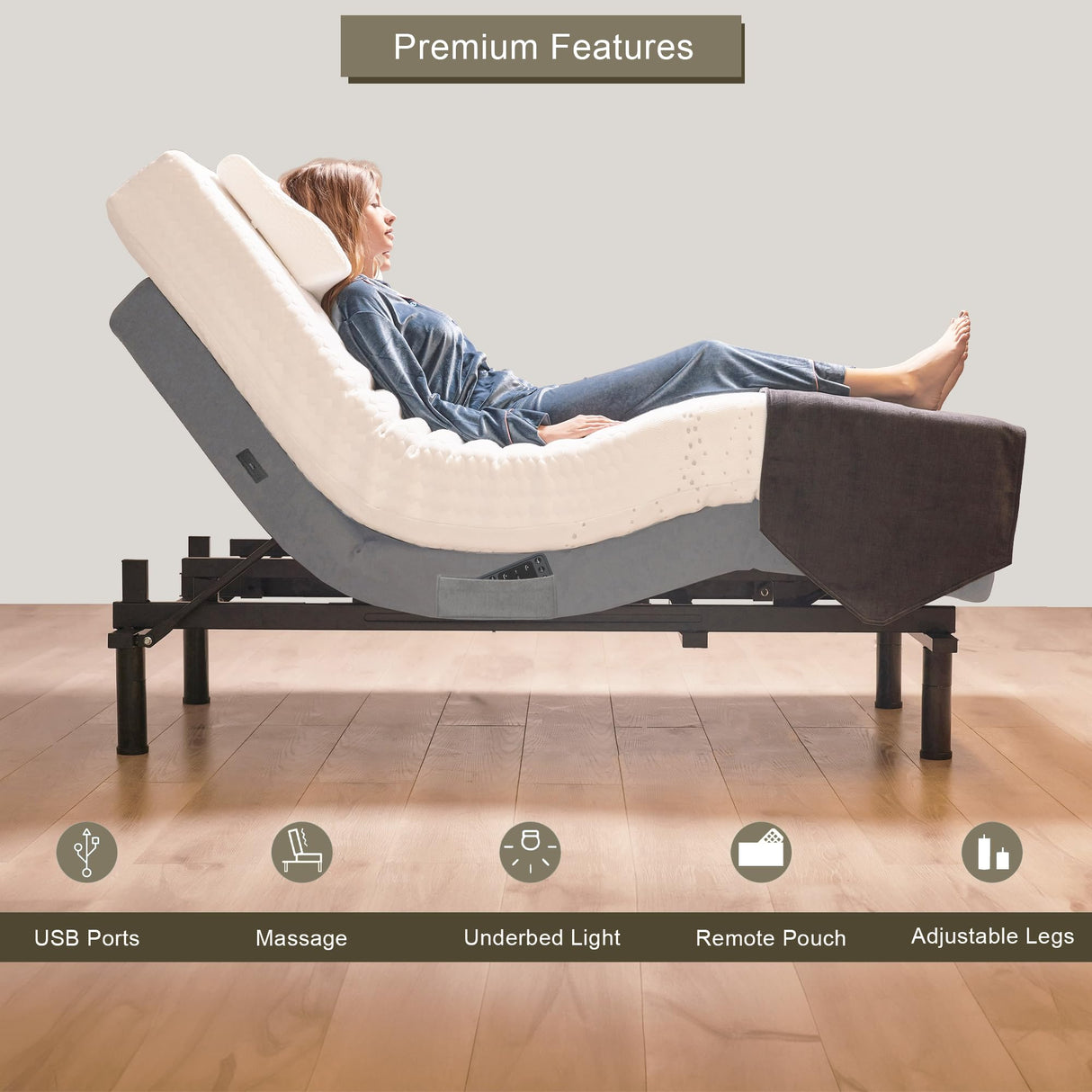 Irvine Home Collection King Adjustable Bed Base - Dual Massage - USB Ports - Zero Gravity - Underbed Light - Wireless Remote - Zero Gravity - Anti Snore - Memory Positions - Zero Clearance Irvine Home Collection