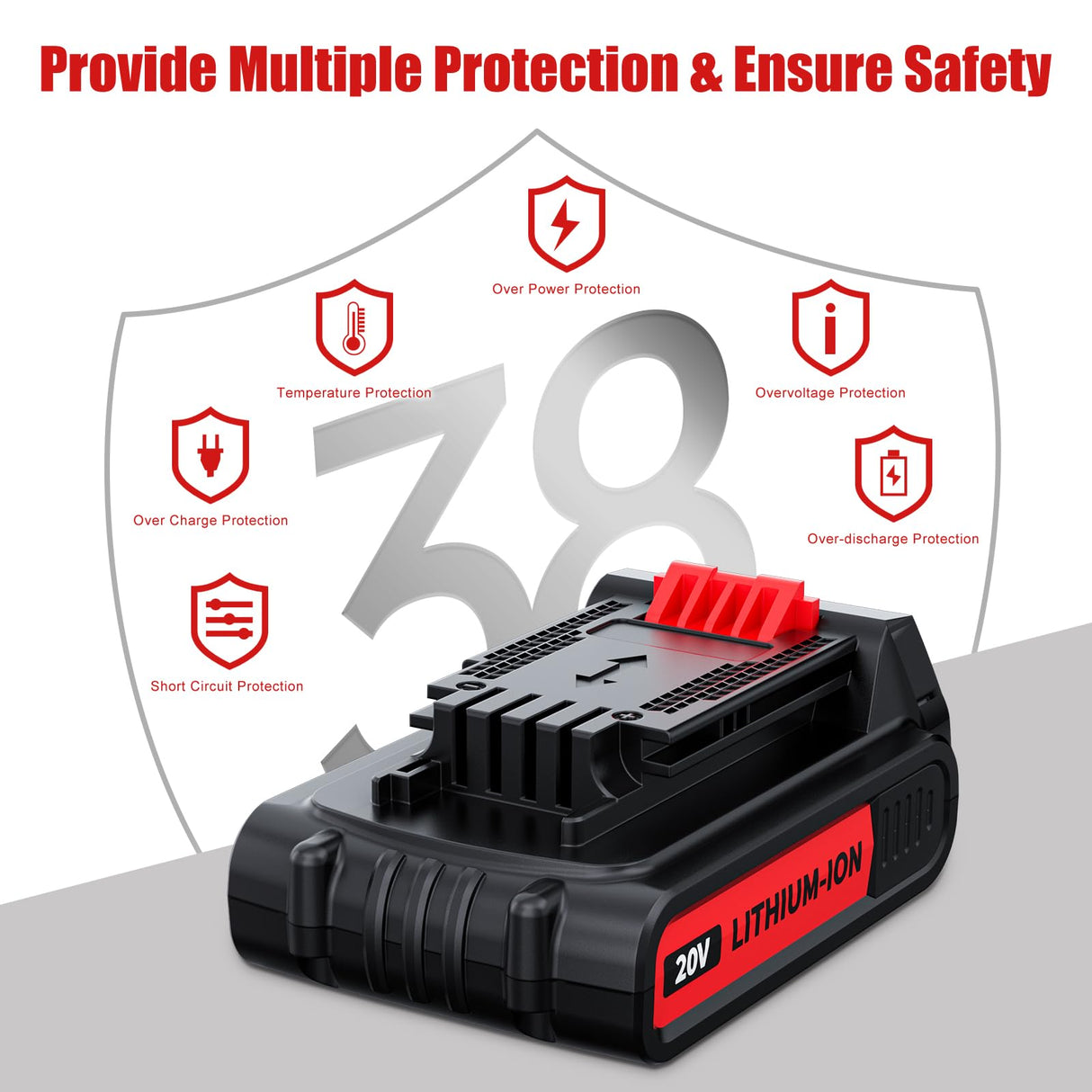 3.8Ah Replacement for Black and Decker 20V Lithium Battery, Compatible for Black Decker 20V Battery LBXR20 LBX20 LB20 LBX4020 LBXR20B-2 LST300 LST220 2Packs with Battery Charger Bonacell