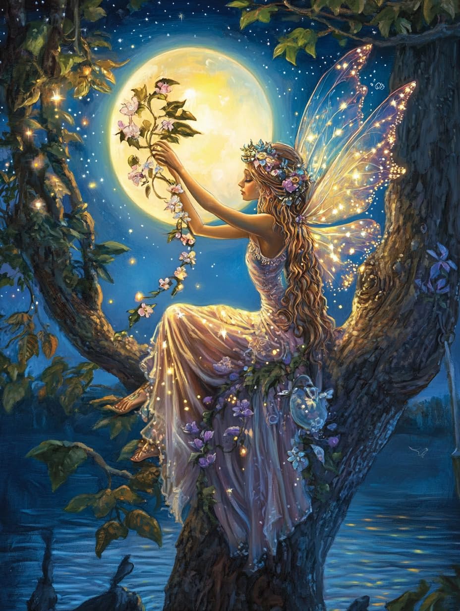 DIY Fairy with Moon Diamond Painting 12x16 Inch, Full Round Drill Kits Mosaic Art for Adults Relax & Home Wall Decor Festival Gift 210 Generic