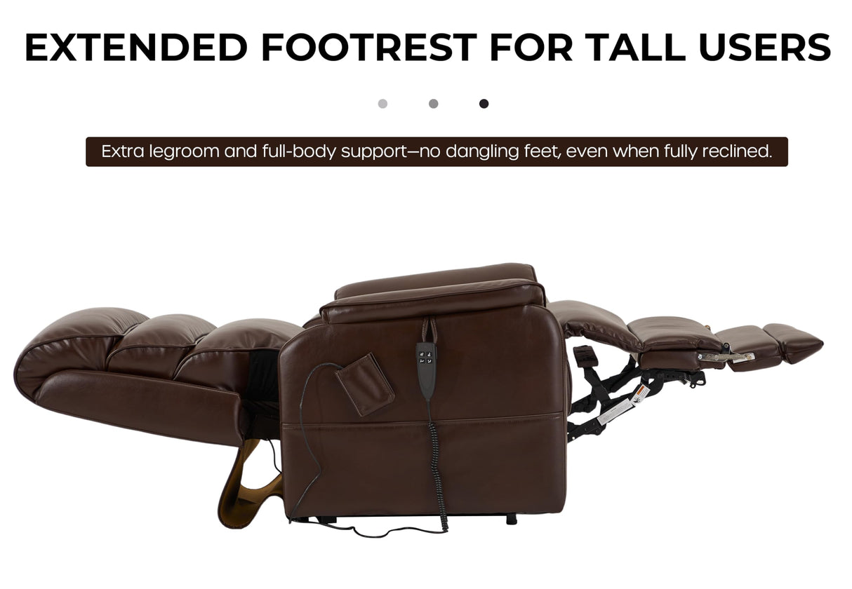 DYNOX 400 LBS Big Tall Man Large-Wide Power Dual Motor Lift Recliners Chairs for Elderly, Lay Flat Lift Chair with Infinite Positions, Heat & Massage, Extended Footrest (9298L,Faux Leather,Brown) DYNOX