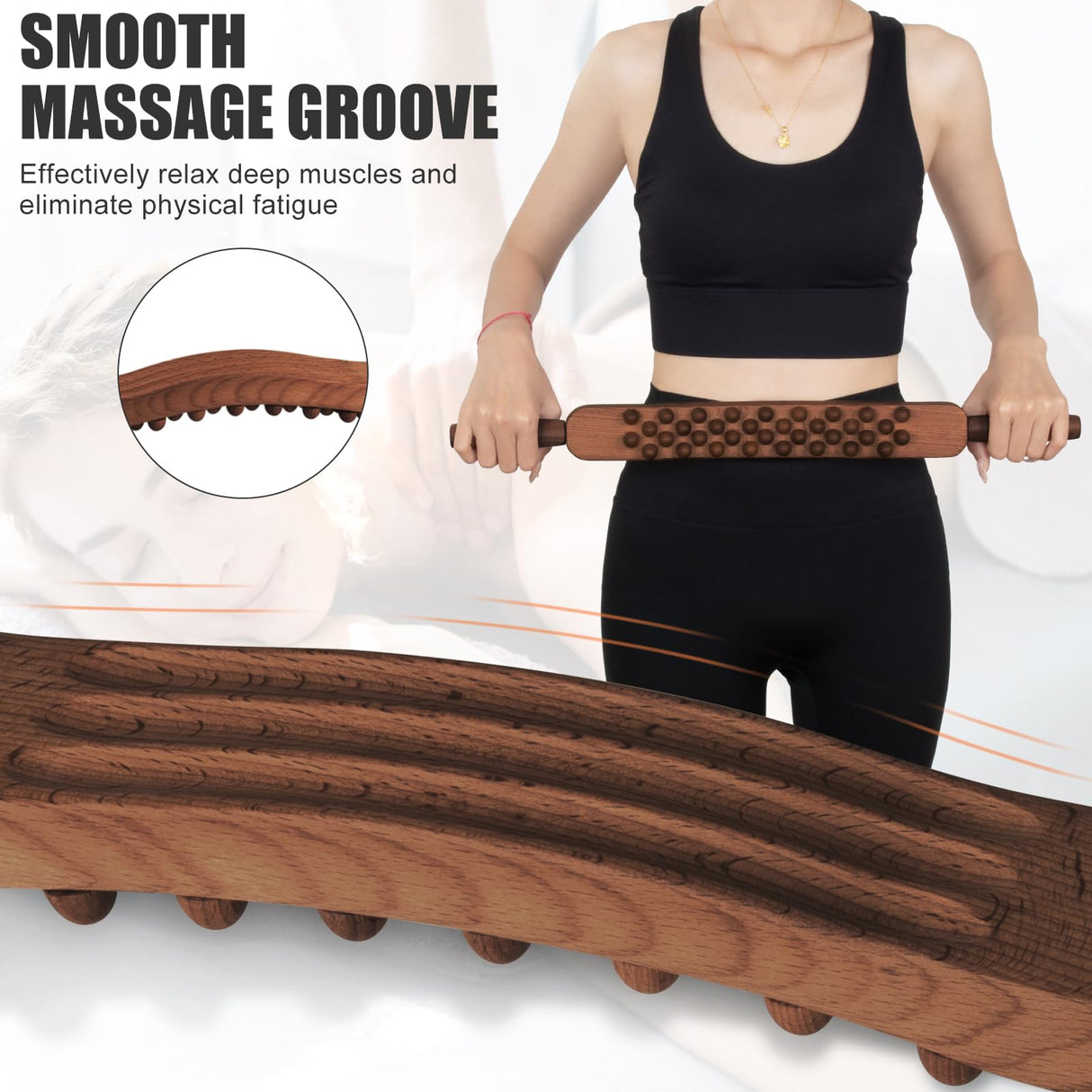 KintKita Body Gua Sha Wood Stick Massage Tool,24 Inch Wood Therapy Massage Tools Scraping Lymphatic Drainage Massager,34 Beads Trigger Point Wood Therapy Gua Sha Tool for Body Sculpting,Back, Legs KintKita