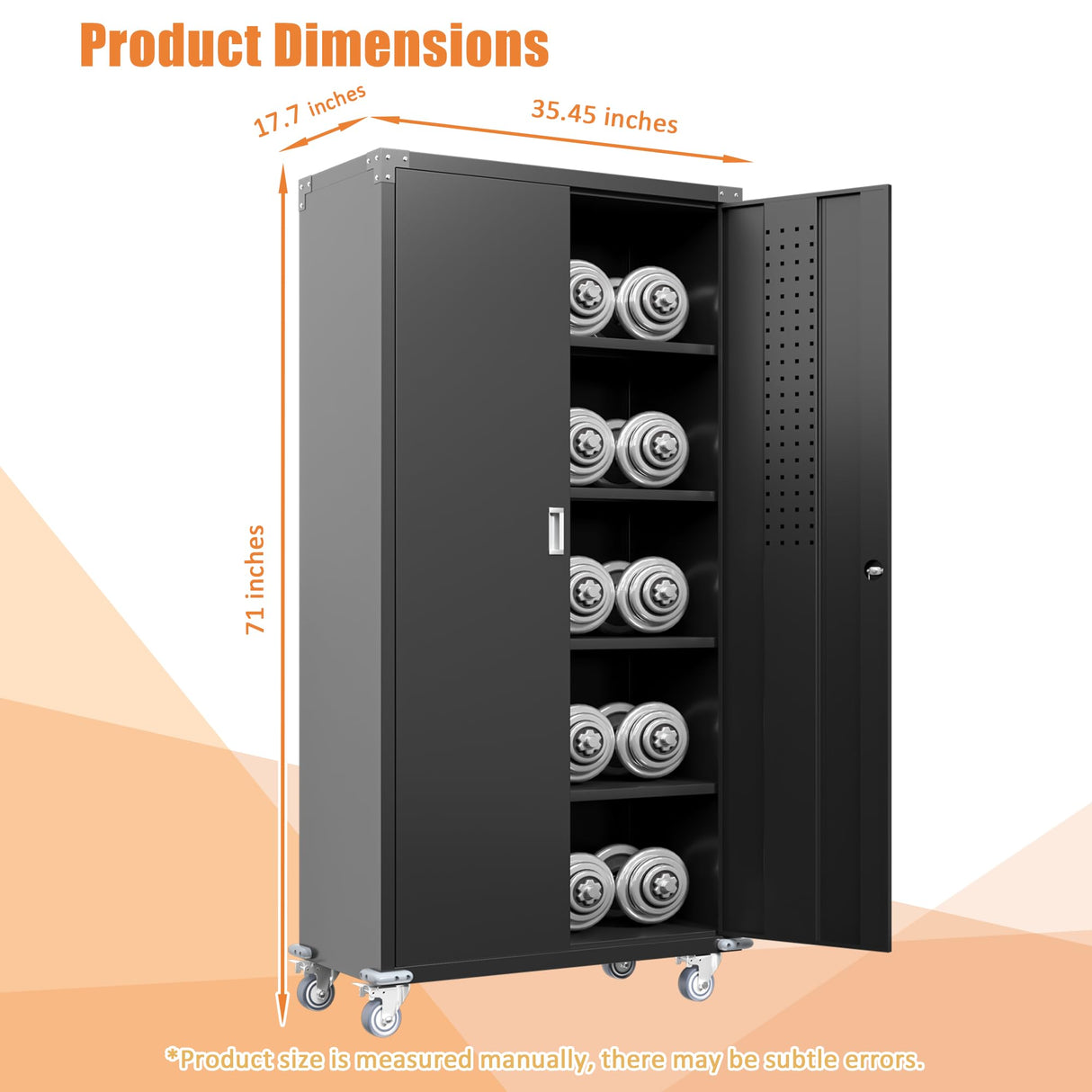 Waqiv 71''H Black Metal Garage Storage Cabinet with Wheels, Lockable Tool Cabinet with Doors and 4 Adjustable Shelves,Tall Metal Cabinets with 2 Pegboards for Garage Storage Systems, Assembly Required Waqiv