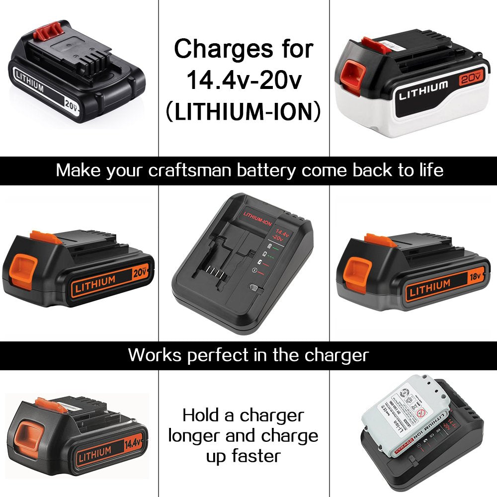20 Volt Lithium Battery Charger Replacement Charger Compatible with Black and Decker 14.4V-20V Battery LBXR20 LBX4020 LBXR20 LBXR2020, LBXR2020-OPE GERIT BATT